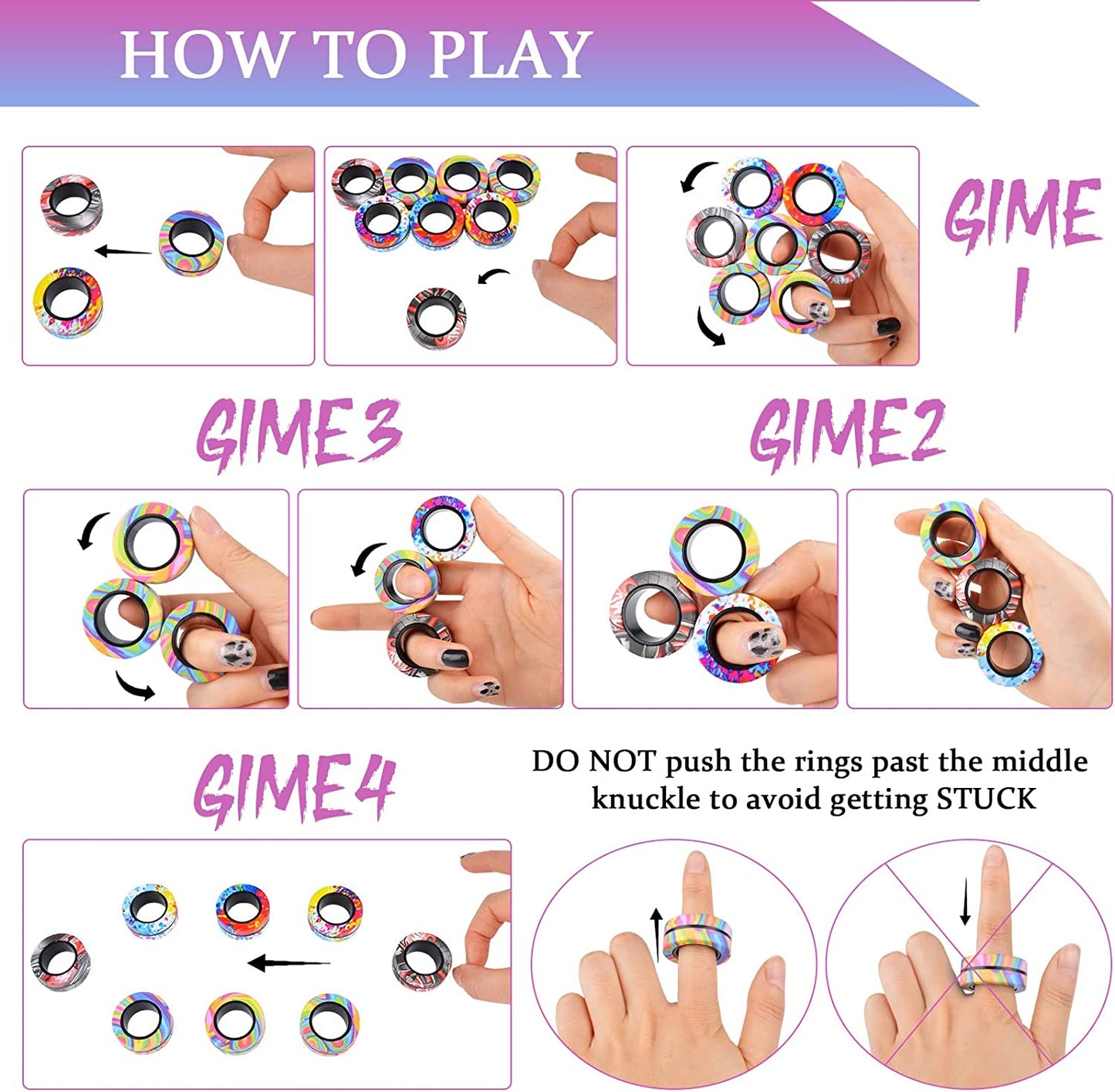 9Pcs Magnetic Rings Fidget Toy Set, Idea ADHD Fidget Toys for Adult, Fidget Magnets Spinner Rings for Anxiety Relief, Great Easter Gift for Adults Teens Kids