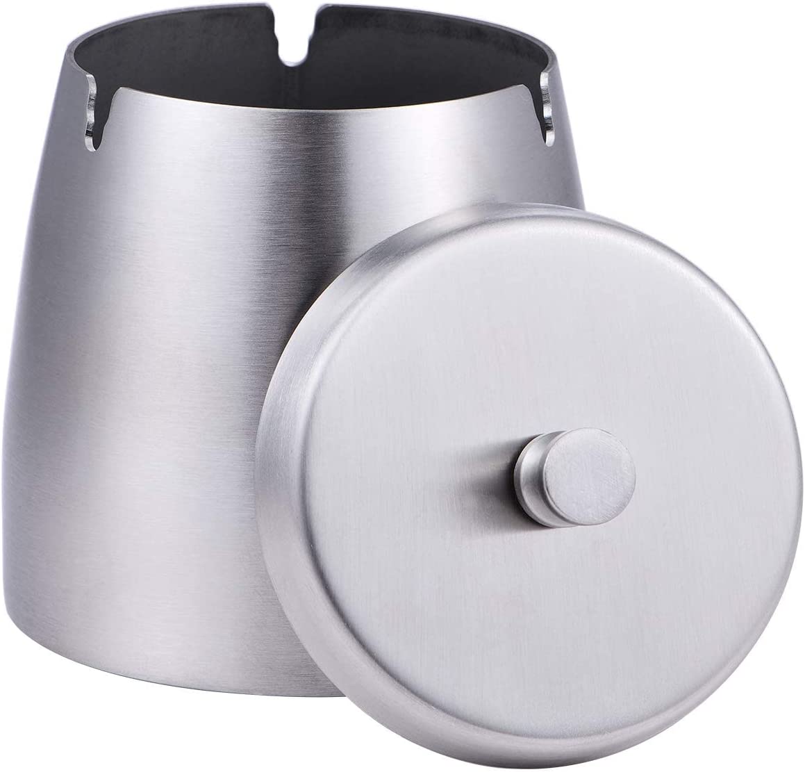 WQFSTORE Ashtray with Lid for Cigarettes, Stainless Steel Smokeless Ashtrays for Home Outside Office Indoor, Grey (3.55x 3 x 3.38 In)