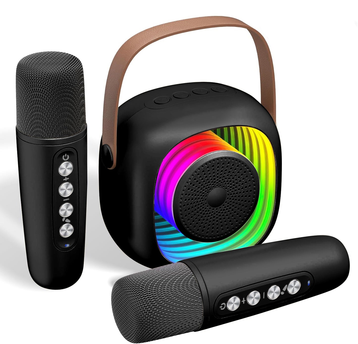 Mini Karaoke Machine for Kids, Portable Bluetooth Speaker with 2 Wireless Microphones, Singing Machine Karaoke Toys for Girls Christmas Birthday Gifts, Black