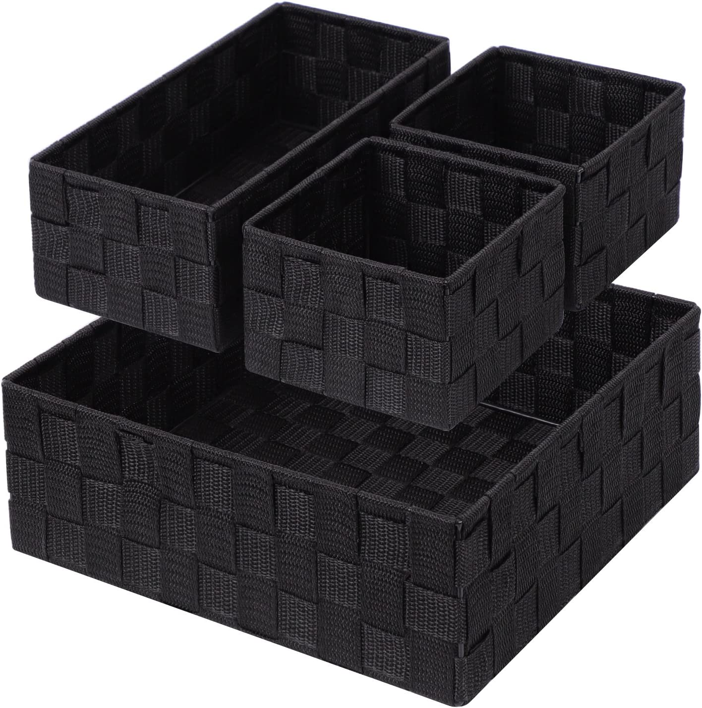 4 Pack Woven Storage Baskets for Organizing, Small Decorative Baskets Cube Bin Tidy for Closet Desktop Bathroom Bedroom, Black