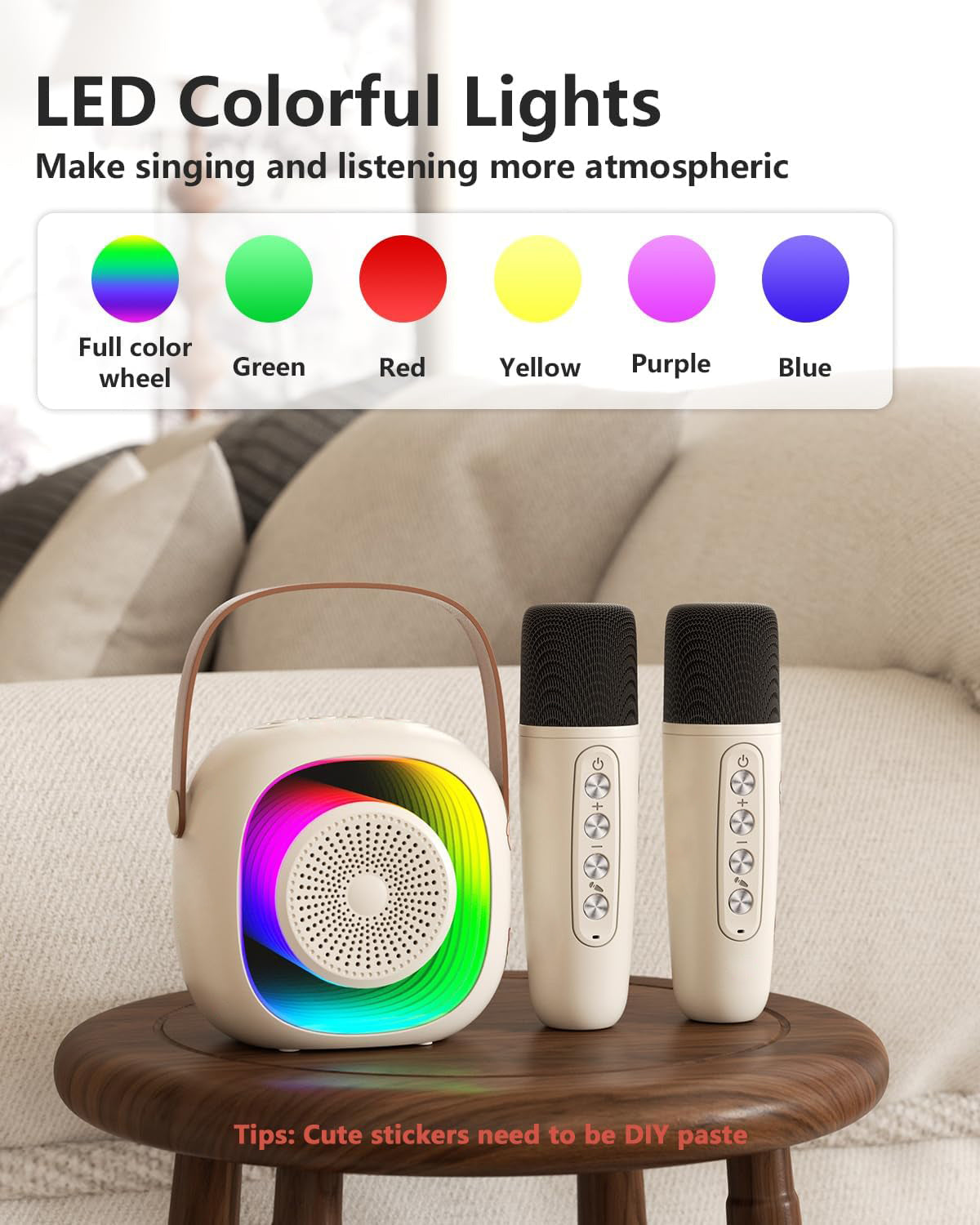 Mini Karaoke Machine for Kids, Portable Bluetooth Speaker with 2 Wireless Microphones, Singing Machine Karaoke Toys for Girls Christmas Birthday Gifts,Creamy White