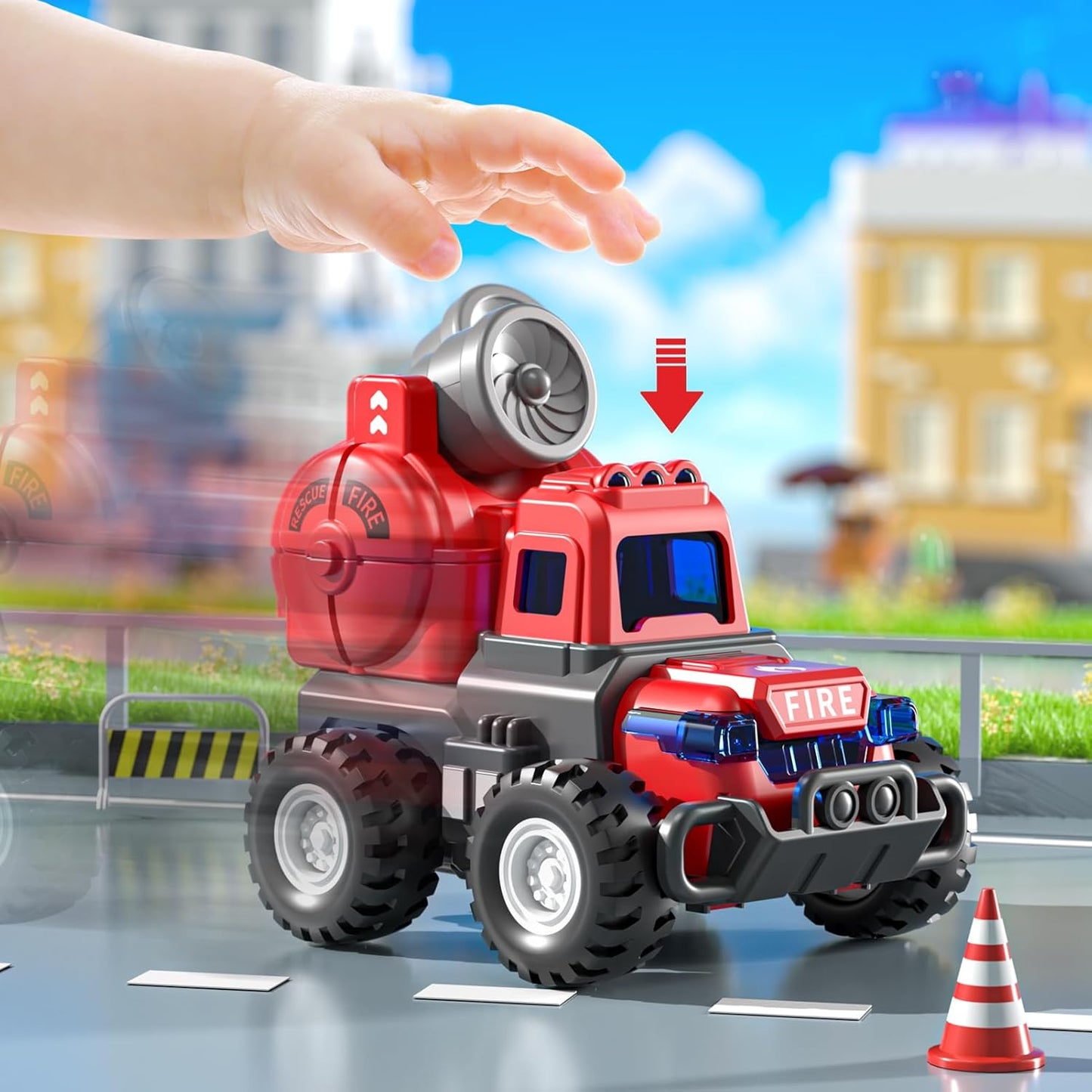 Toys for 1 2 3 Year Old Boys, Press Go Fire Truck Sandbox Vehicles Toy,Baby Push Go Friction Powered Car Set, Toddler Birthday Easter Gifts