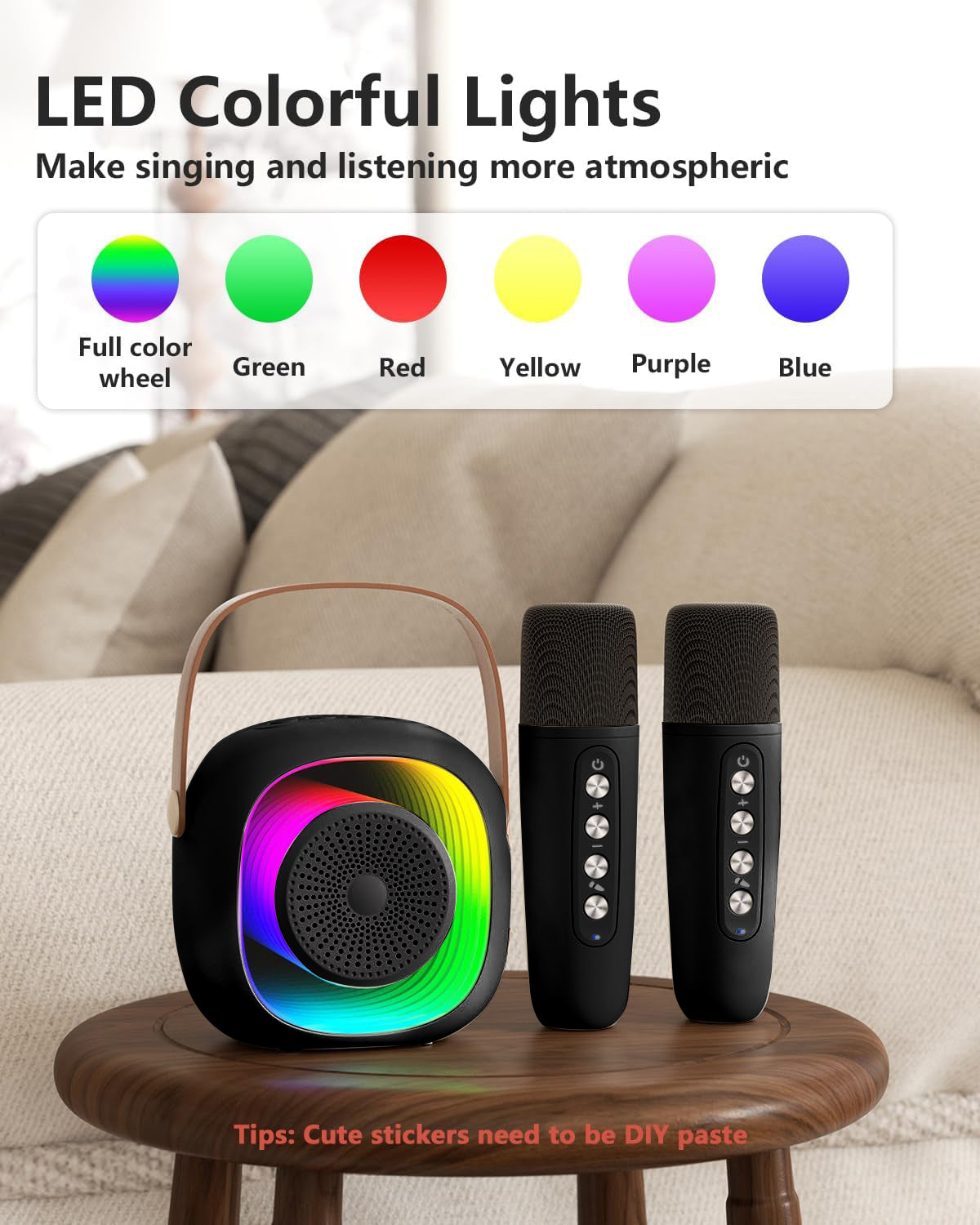 Mini Karaoke Machine for Kids, Portable Bluetooth Speaker with 2 Wireless Microphones, Singing Machine Karaoke Toys for Girls Christmas Birthday Gifts, Black