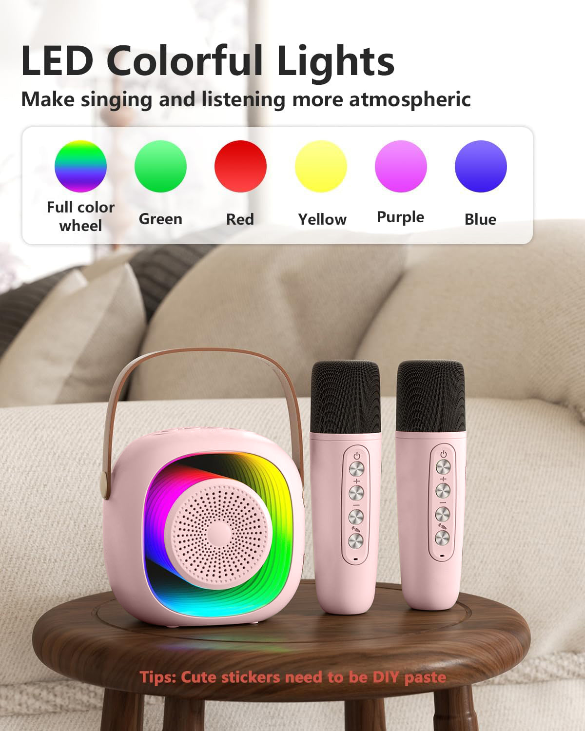 Mini Karaoke Machine for Kids, Portable Bluetooth Speaker with 2 Wireless Microphones, Singing Machine Karaoke Toys for Girls Christmas Birthday Gifts, Pink