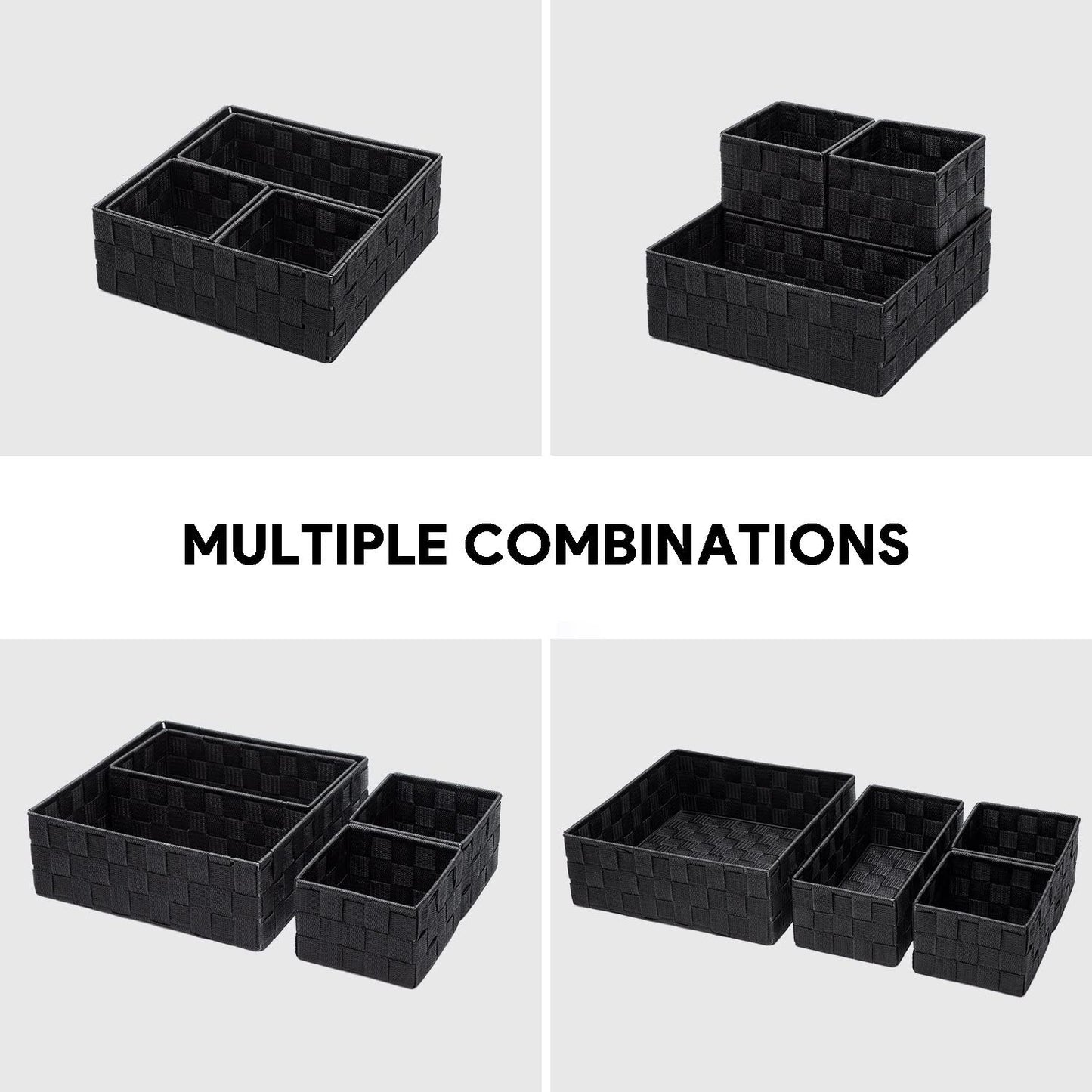 4 Pack Woven Storage Baskets for Organizing, Small Decorative Baskets Cube Bin Tidy for Closet Desktop Bathroom Bedroom, Black