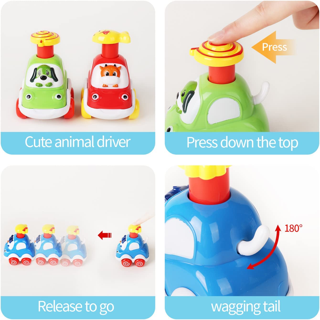 Toddler Animal Car Toys for 1 2 3 Year Old Boys, Press and Go Cartoon Truck Educational Toys for 1 Year Old Boy, Pull Back Cars Toys for Baby Gift Toys 12-24 Months
