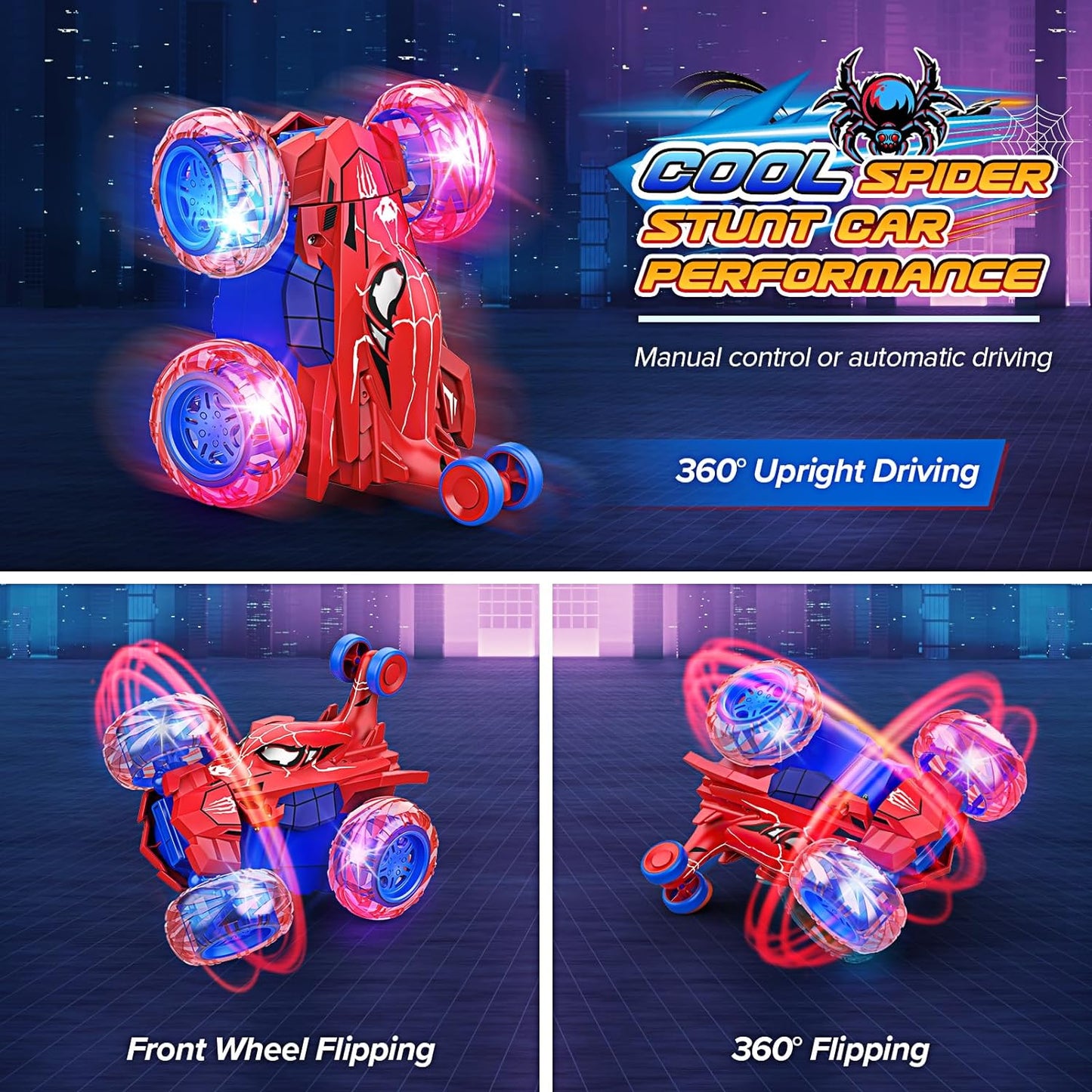 Remote Control Car for Kids, RC Car Toys for Boys Age 3-10, Cool Rechargeable Stunt Cars with 360 Flips 4WD Wheel Lights for Birthday Chritmas Gift