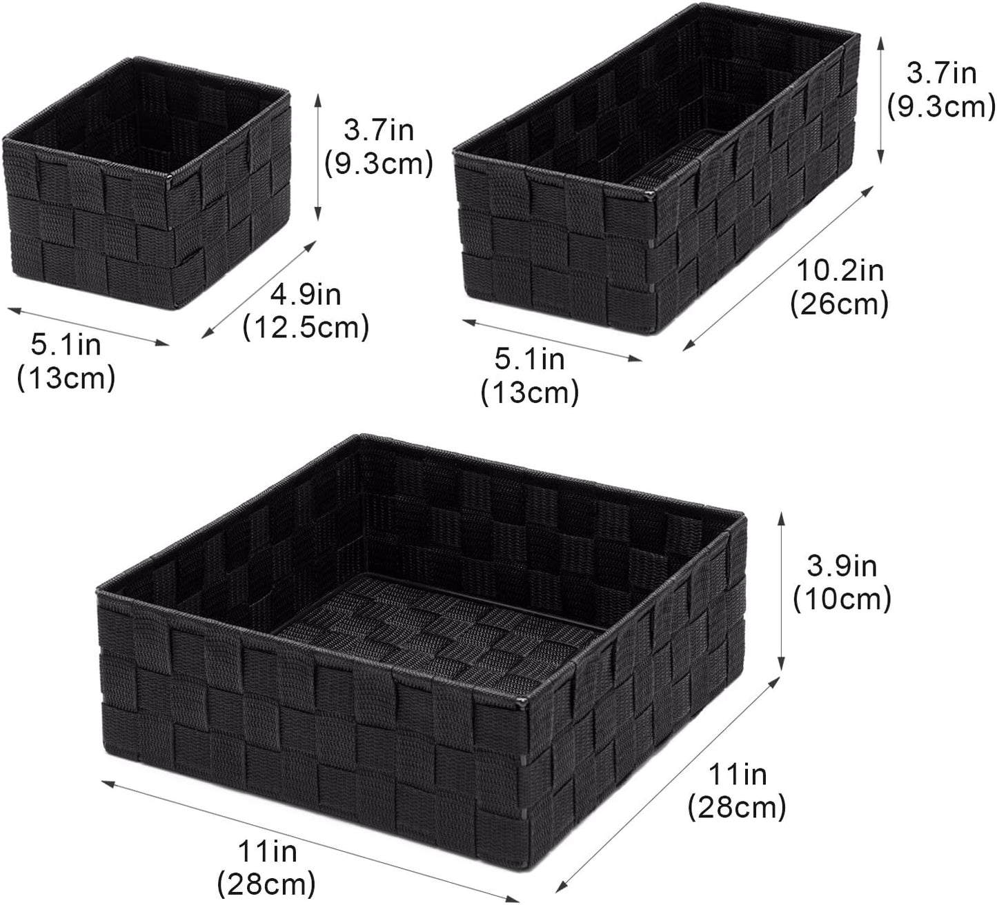 4 Pack Woven Storage Baskets for Organizing, Small Decorative Baskets Cube Bin Tidy for Closet Desktop Bathroom Bedroom, Black