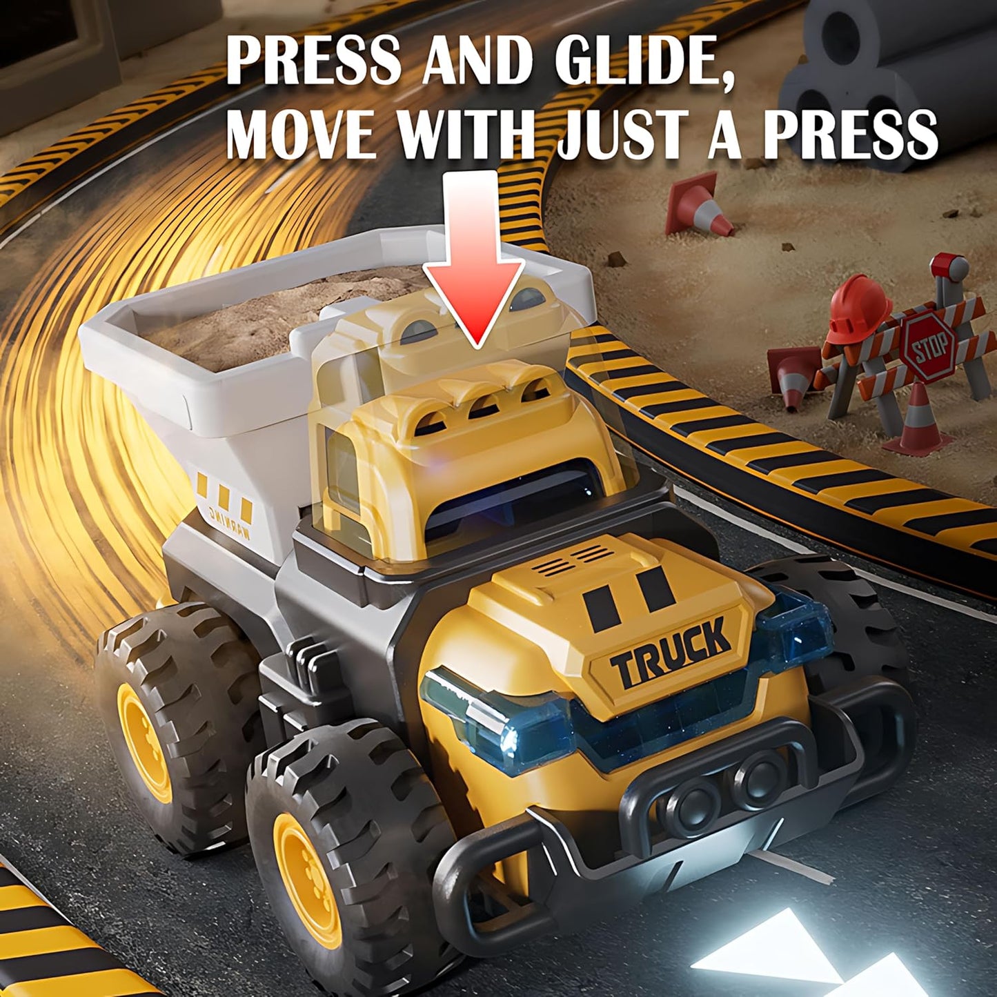 Toys for 1 2 3 Year Old Boys, Press Go Construction Sandbox Vehicles Truck Toy, Baby Push Go Friction Powered Car Set, Toddler Birthday Easter Gifts