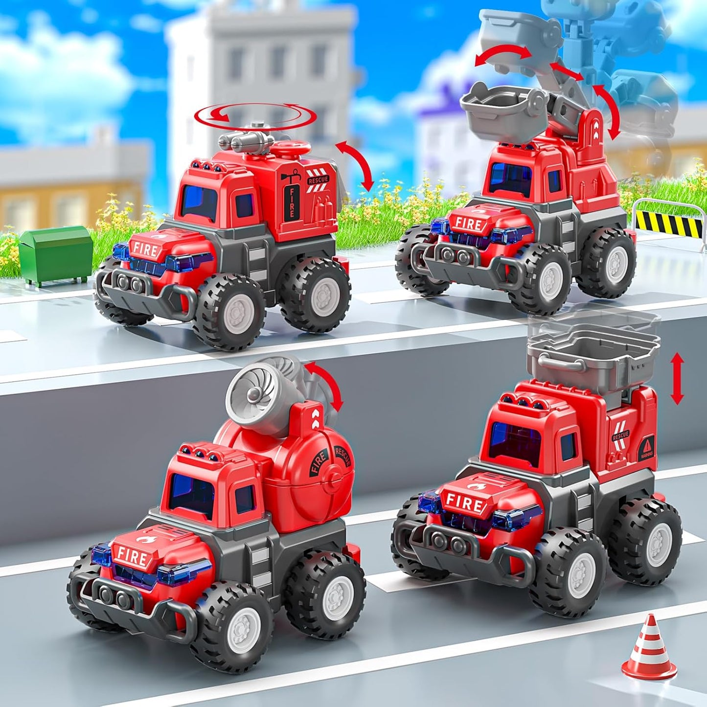 Toys for 1 2 3 Year Old Boys, Press Go Fire Truck Sandbox Vehicles Toy,Baby Push Go Friction Powered Car Set, Toddler Birthday Easter Gifts
