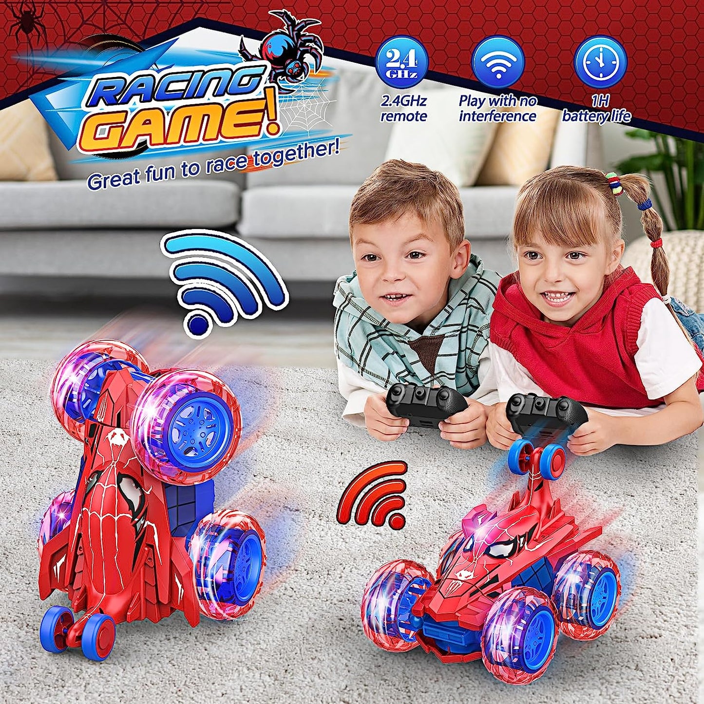 Remote Control Car for Kids, RC Car Toys for Boys Age 3-10, Cool Rechargeable Stunt Cars with 360 Flips 4WD Wheel Lights for Birthday Chritmas Gift