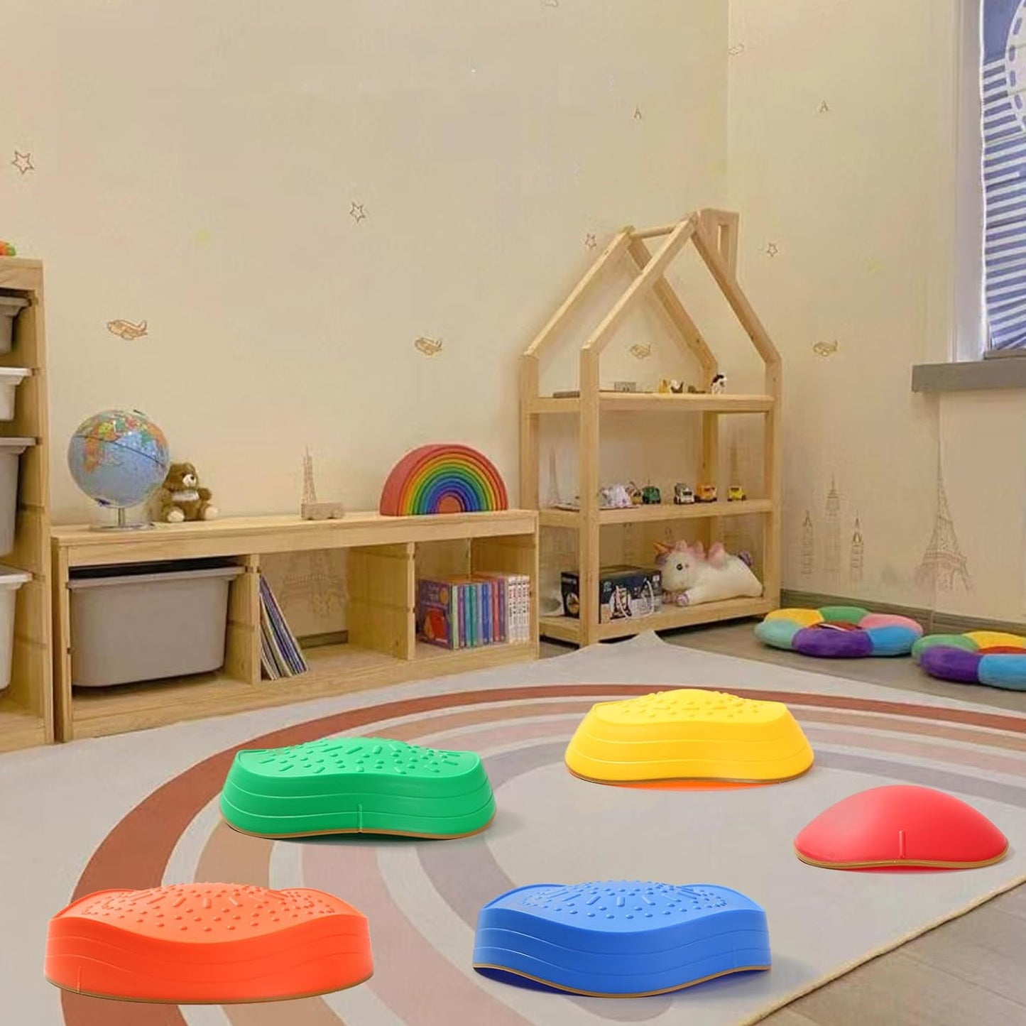 Balance Stepping Stones for Kids, 5pcs Non-Slip Sensory Stepping Stones for Promoting Toddler's Coordination Skills, Indoor and Outdoor Obstacle Course Play Toddler Ages 3+