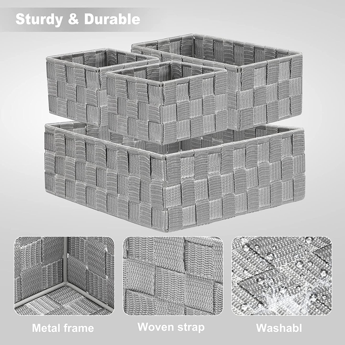4 Pack Woven Storage Baskets for Organizing, Small Decorative Baskets Cube Bin Tidy for Closet Desktop Bathroom Bedroom, Gray