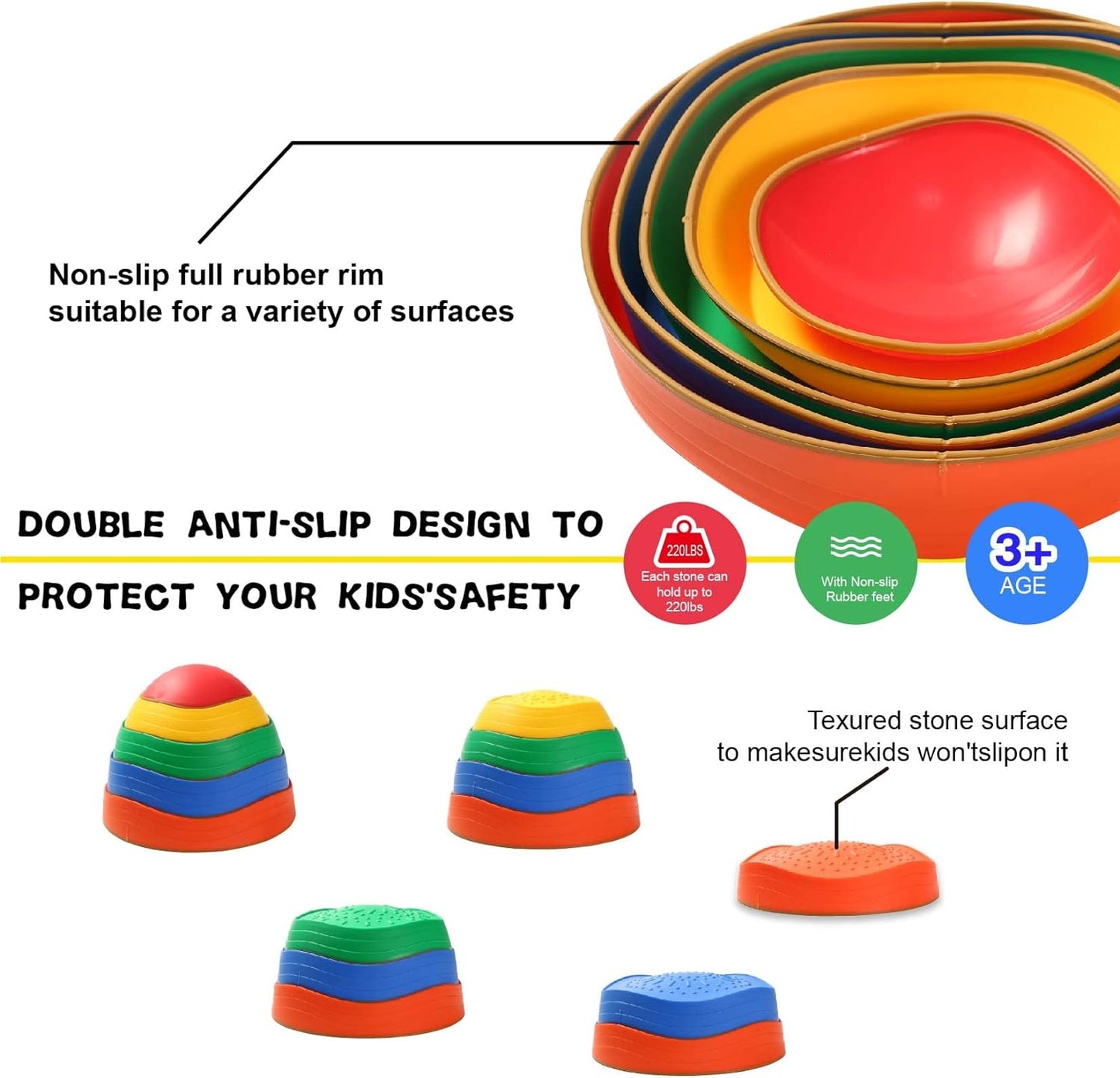 Stepping Stones for Kids, 5Pcs Non-Slip Balance Stones for Promoting Coordination Skills, Indoor and Outdoor Sensory Play Equipment Toys for Toddlers 1-3