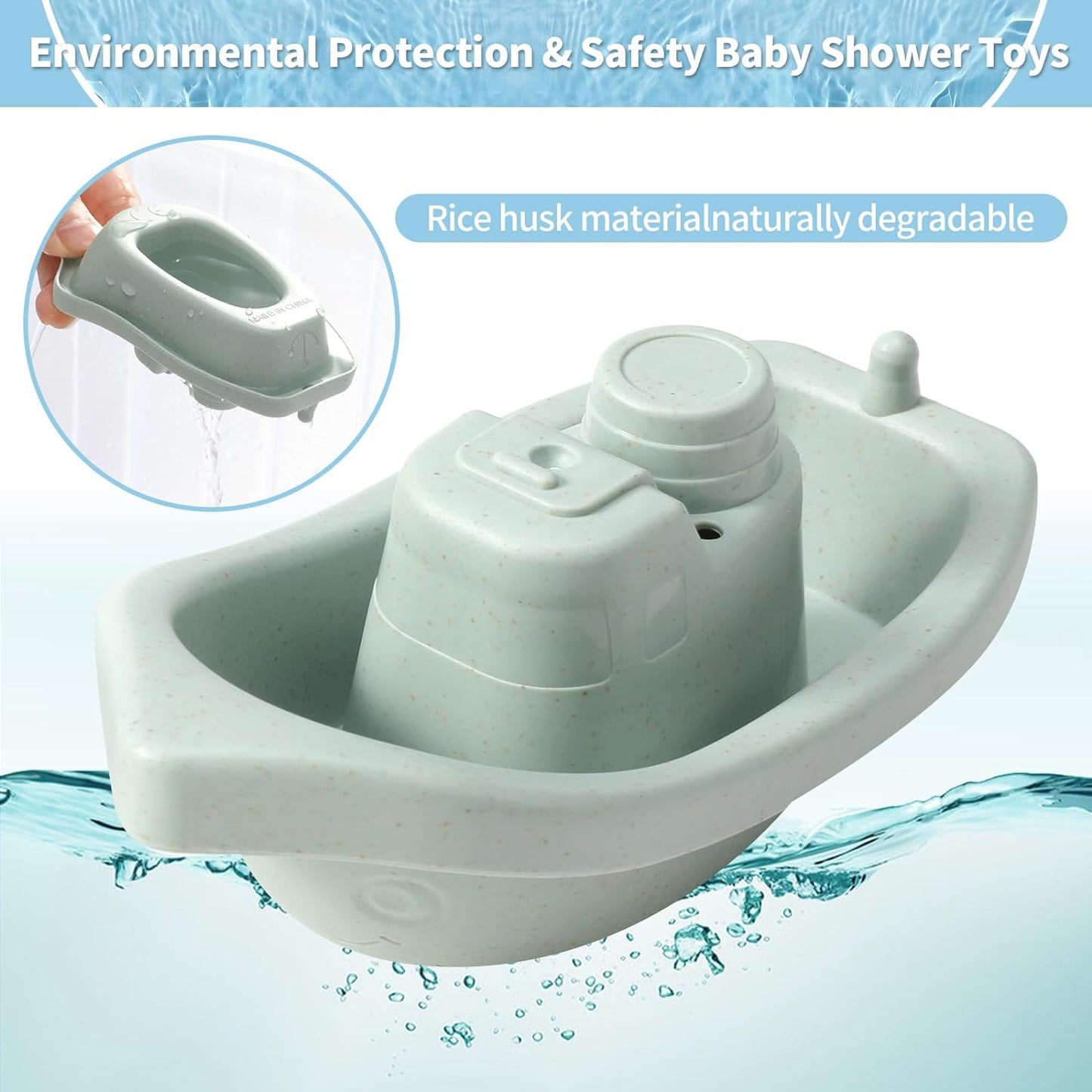 Baby Bath Toys for 1 Year Old - Floating Boats with Bathing Spoon, 11 Pcs Water Table Toys for Toddler 1-3, Mold Free Bathtub Toys Birthday Gift for Boys Girls
