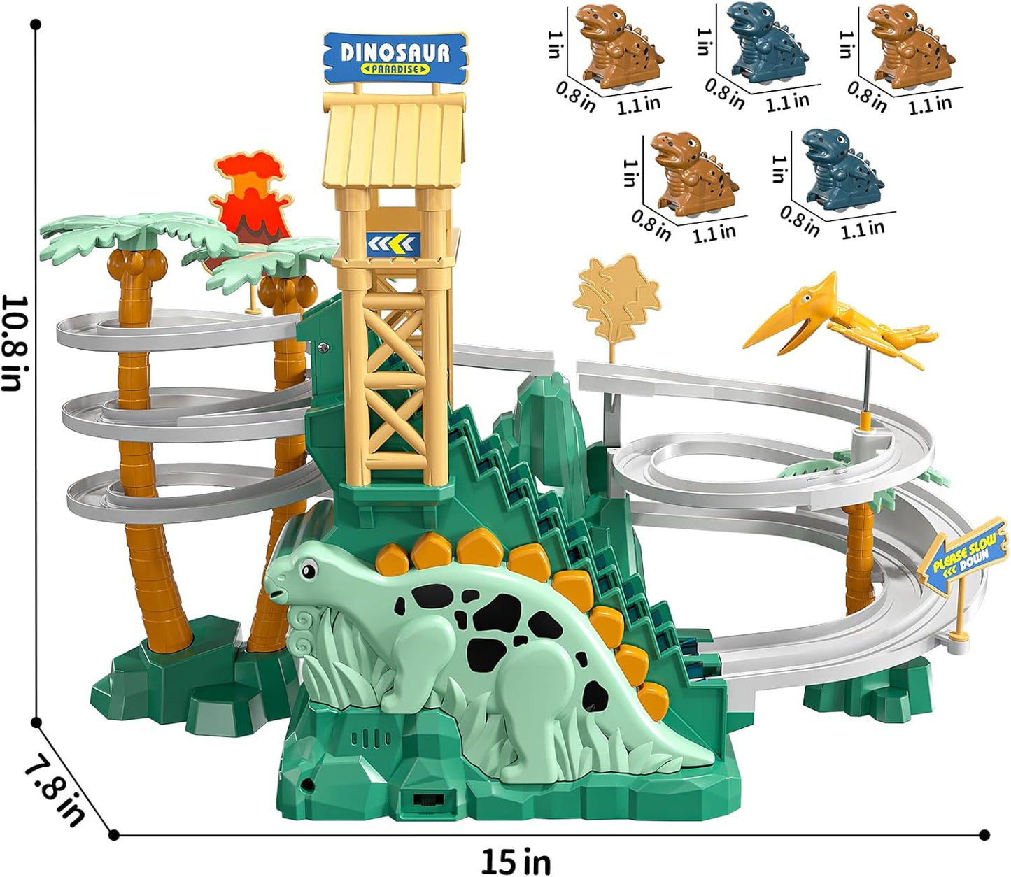 Dinosaur Climbing Slide Stair Toy for Toddlers Boys Aged 3 4 5 6 7 8 - Dinosaur Racing Track Set with Light and Music, Birthday Gifts for Kids Boys 3- 8 years