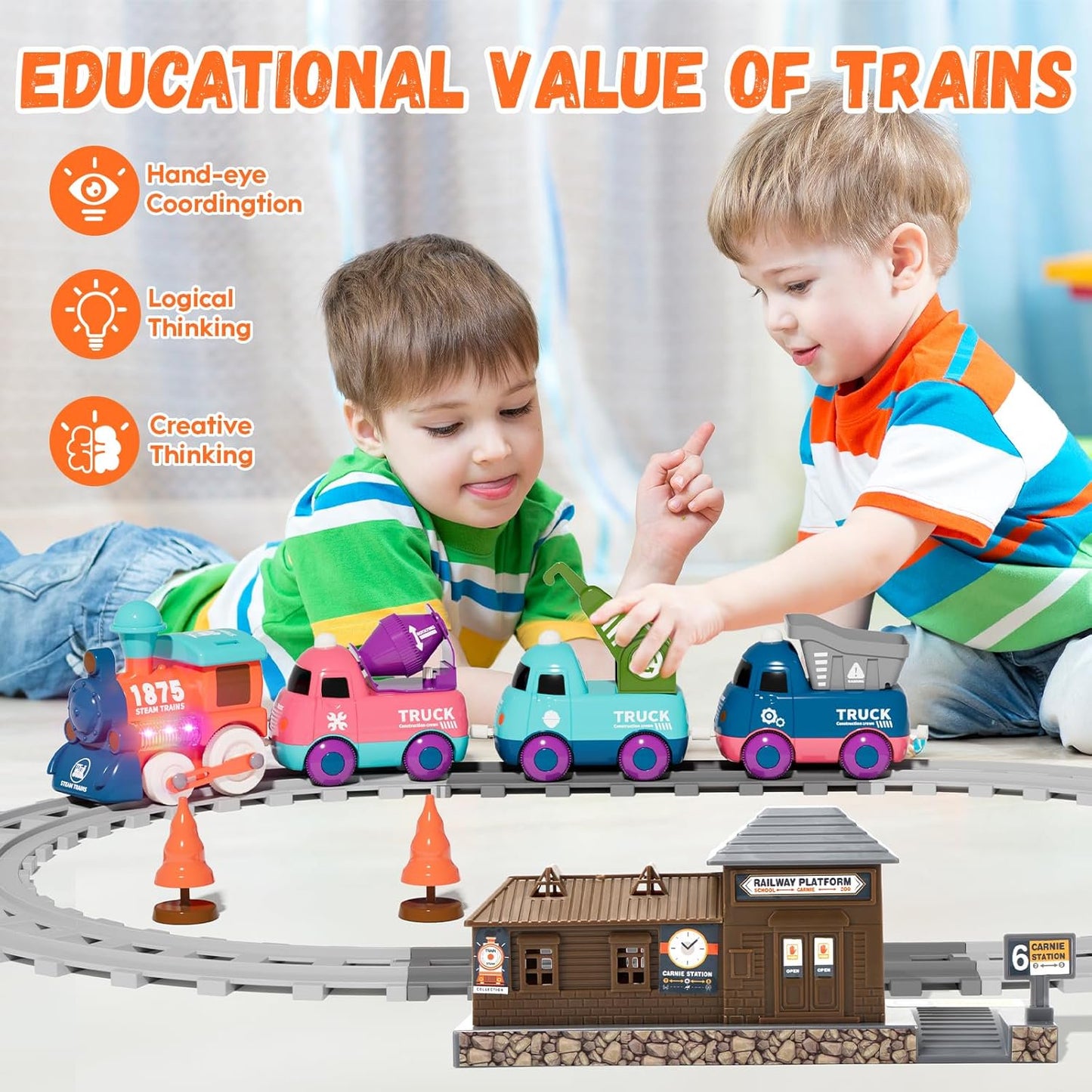 Electric Train Set for Toddlers 2-4, Kids Train Set with Track, Light & Music, Magnetic Train Toys for Boys & Girls - Best Birthday Christmas Gifts for 2-5 Years Old