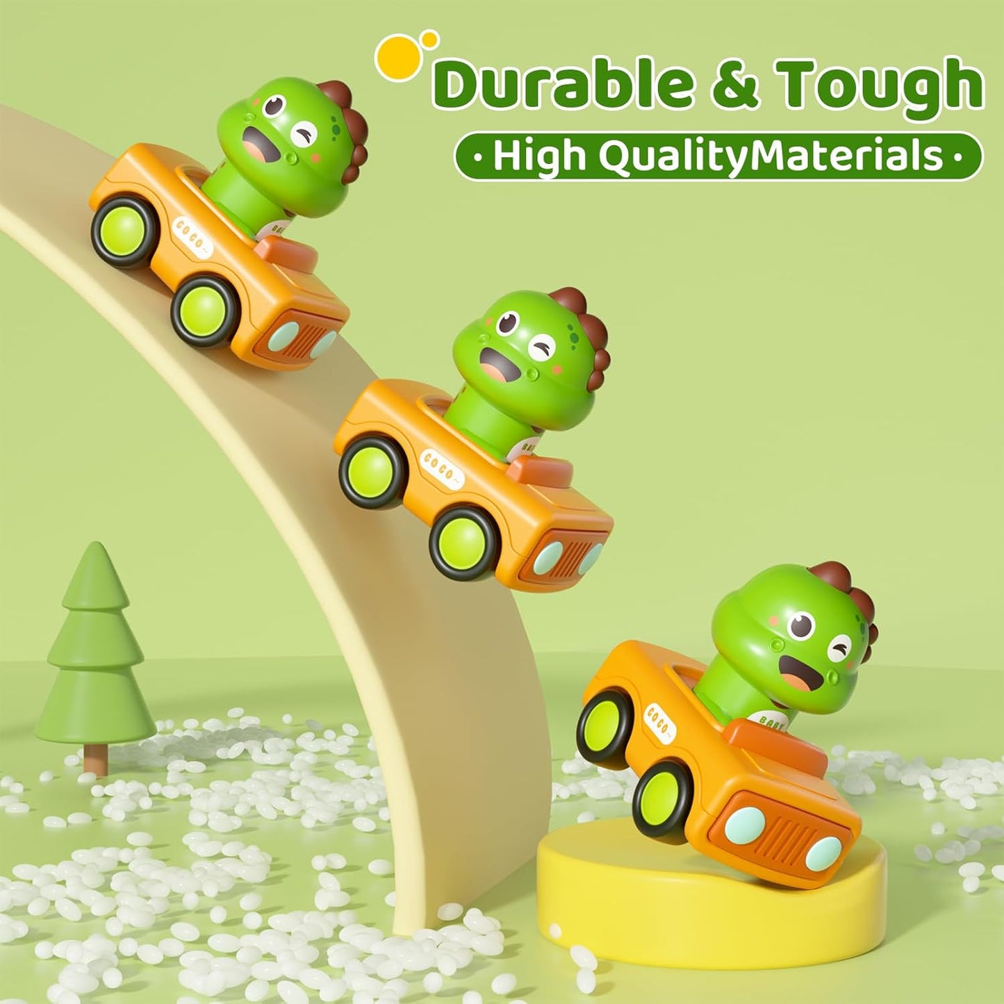 Press Go Dinosaur Car Toys for Toddlers 1-3, Push-Go Friction Powered Infant Toys, Birthday Easter Gift for Boys 6-18 Months, ABS, 4 Count