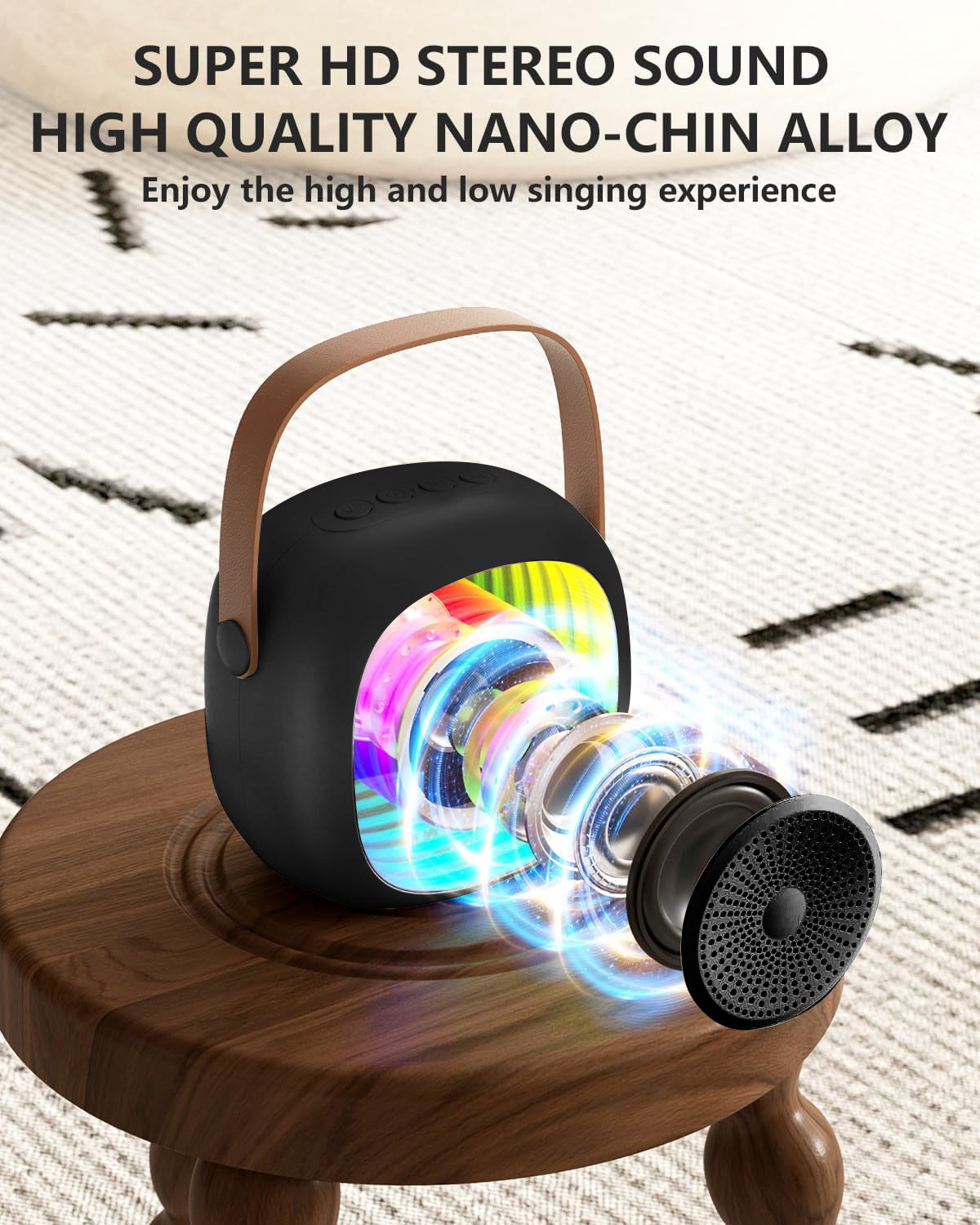 Mini Karaoke Machine for Kids, Portable Bluetooth Speaker with 2 Wireless Microphones, Singing Machine Karaoke Toys for Girls Christmas Birthday Gifts, Black