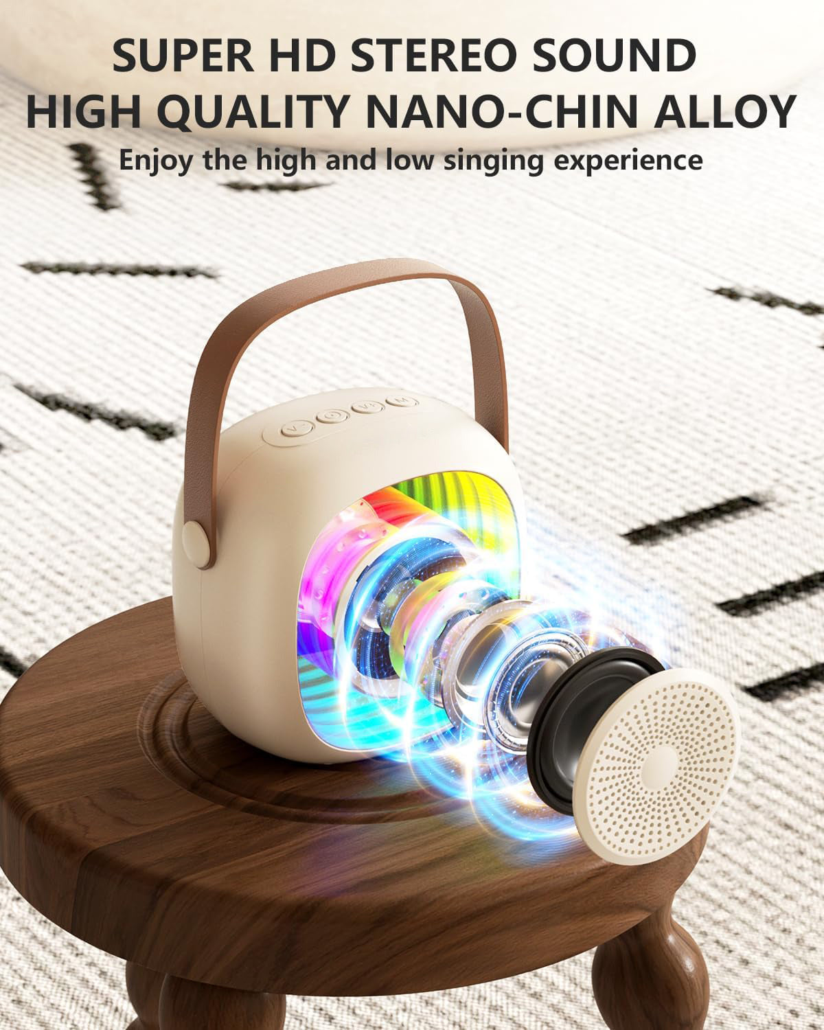 Mini Karaoke Machine for Kids, Portable Bluetooth Speaker with 2 Wireless Microphones, Singing Machine Karaoke Toys for Girls Christmas Birthday Gifts,Creamy White