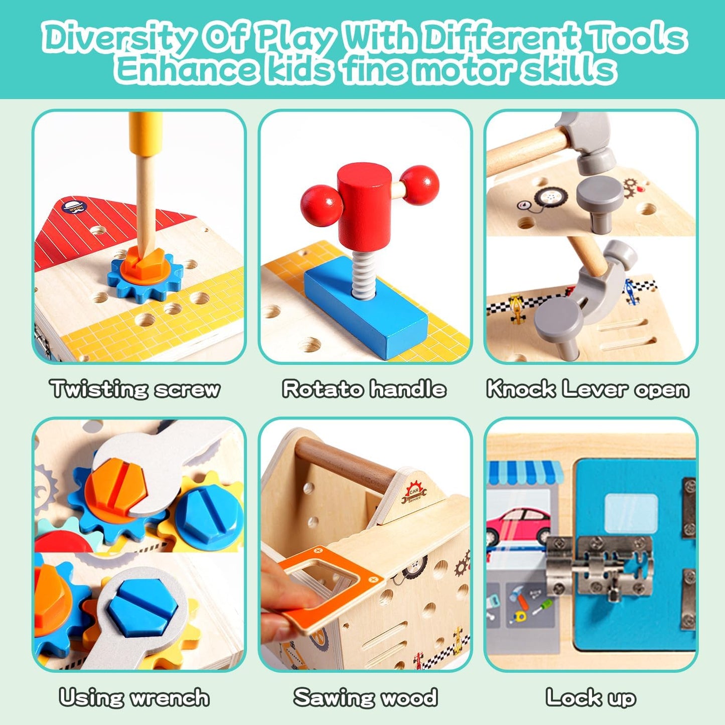 Kids Tool Set, 33 Pcs Wooden Toddler Tools with Box / Bench / Tool House for 2 Year Old Boy, Montessori Educational Pretend Play Construction Toys for Age 2-5 Birthday Gift