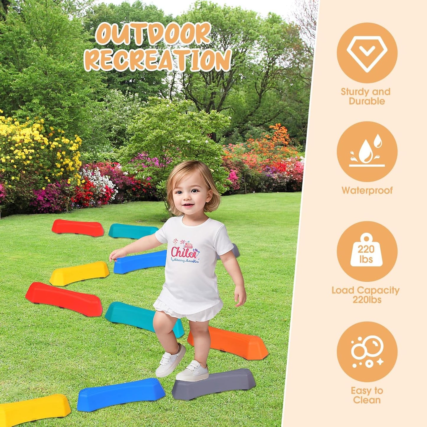 Stepping Stones for Kids,12Pcs Non-Slip Plastic Balance Beam for Promoting Toddler's Coordination Skills,Indoor or Outdoor Obstacle Course Game Sensory Play Toys Ages 3-8 Years and up