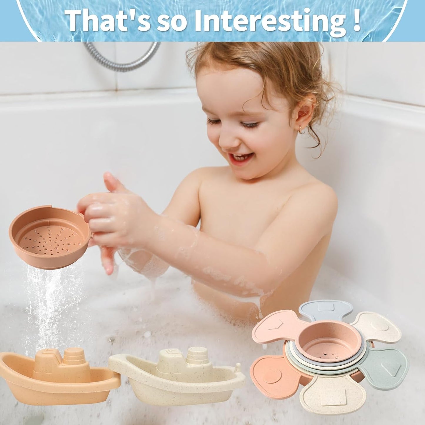 Baby Bath Toys for 1 Year Old - Floating Boats with Bathing Spoon, 11 Pcs Water Table Toys for Toddler 1-3, Mold Free Bathtub Toys Birthday Gift for Boys Girls