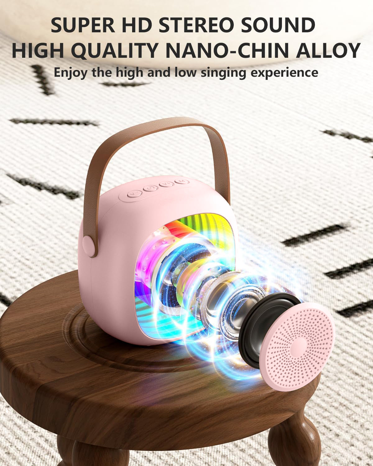 Mini Karaoke Machine for Kids, Portable Bluetooth Speaker with 2 Wireless Microphones, Singing Machine Karaoke Toys for Girls Christmas Birthday Gifts, Pink