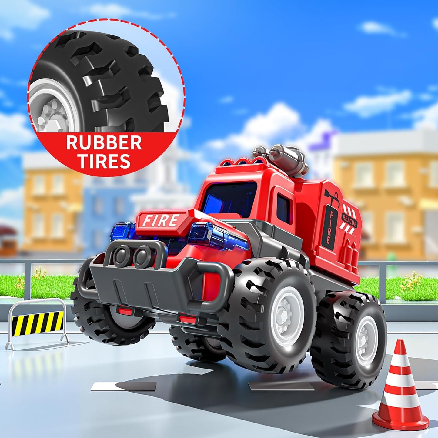 Toys for 1 2 3 Year Old Boys, Press Go Fire Truck Sandbox Vehicles Toy,Baby Push Go Friction Powered Car Set, Toddler Birthday Easter Gifts