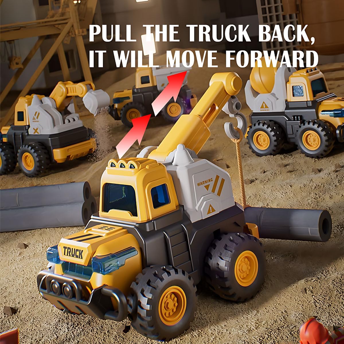 Toys for 1 2 3 Year Old Boys, Press Go Construction Sandbox Vehicles Truck Toy, Baby Push Go Friction Powered Car Set, Toddler Birthday Easter Gifts