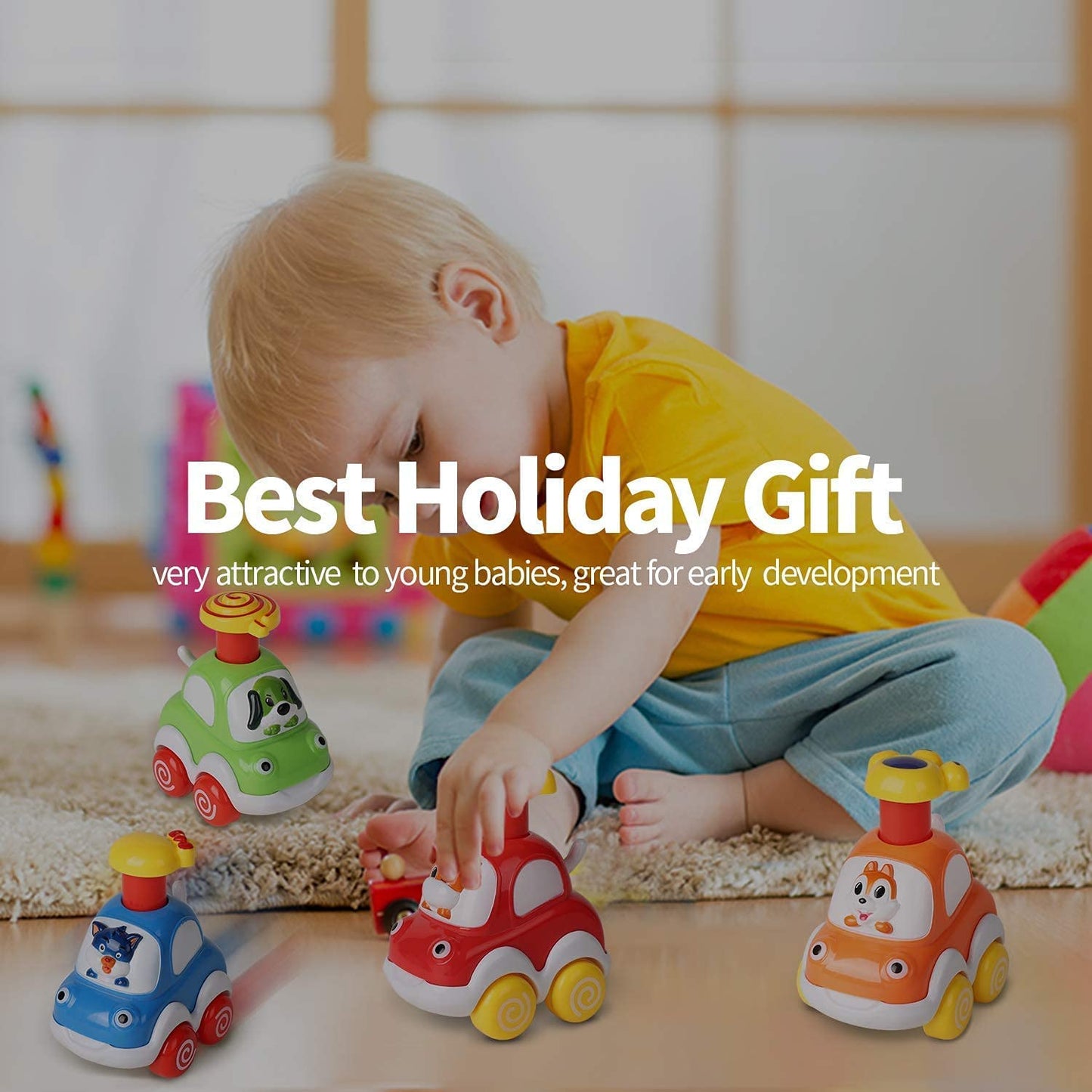 Toddler Animal Car Toys for 1 2 3 Year Old Boys, Press and Go Cartoon Truck Educational Toys for 1 Year Old Boy, Pull Back Cars Toys for Baby Gift Toys 12-24 Months
