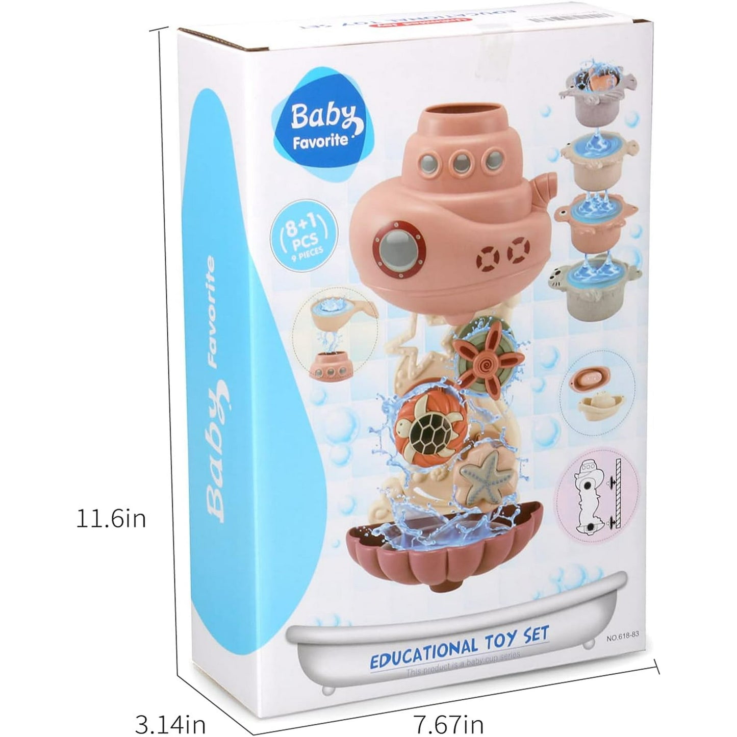 Baby Bath Wall Toys for 1-3 Year Old, Bathtub Water Toys - Contains 4 Stacking Cups, 2 Boats 2 Whale-Shaped Spoons, Gift for 1 Year Old Toddler Boys Girls