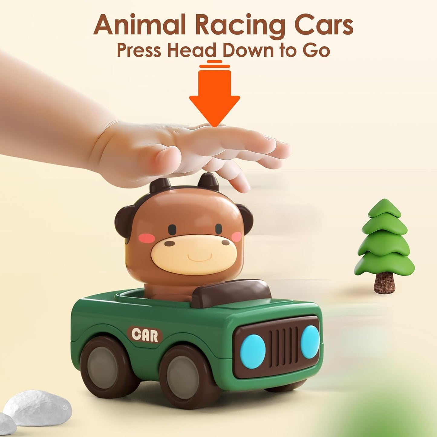 Animal Car Baby Toys for Toddlers 1-3, Press and Go Truck Educational Toys for 1 Year Old Boys, Baby Push Go Friction Car Toys for Christmas First Birthday Gift