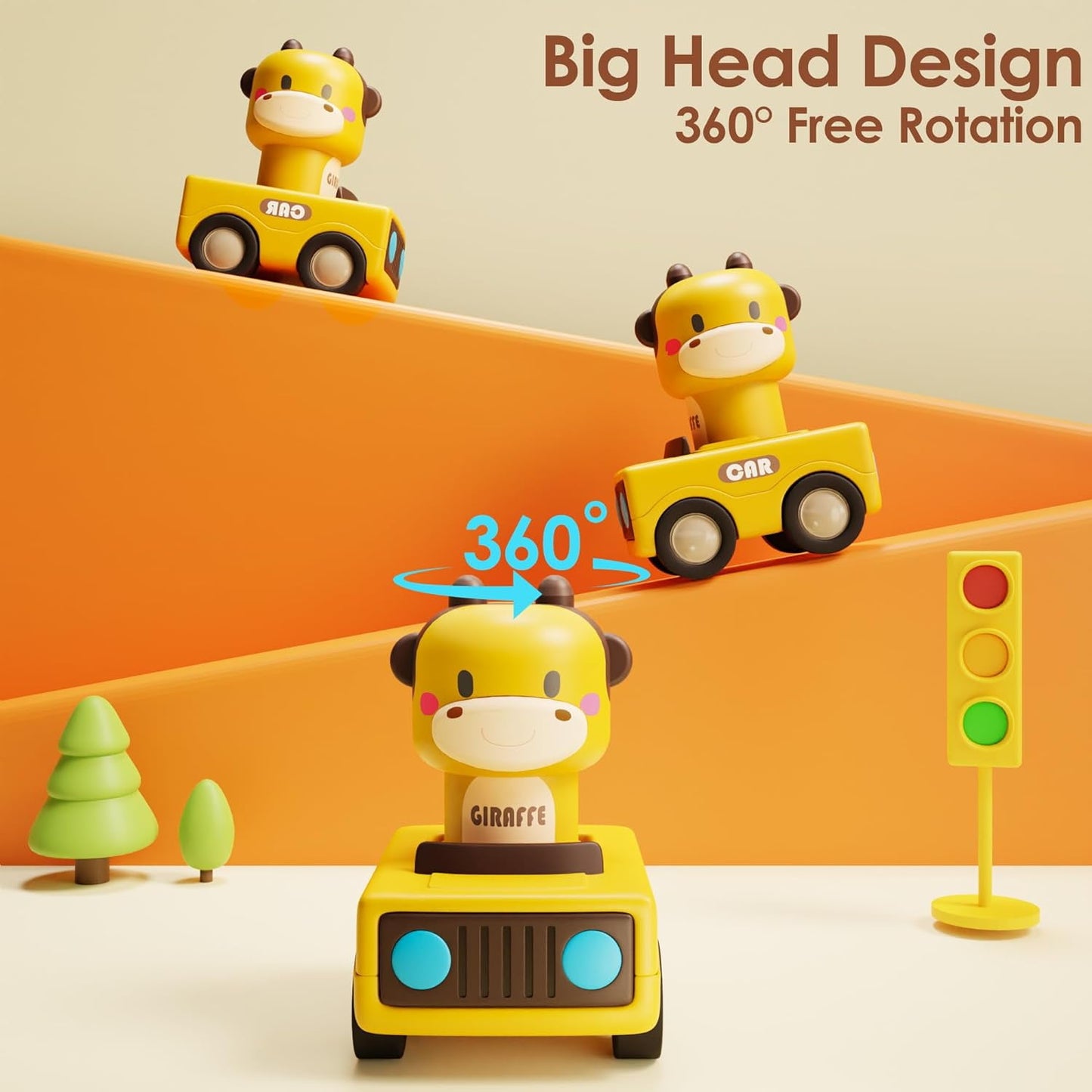 Animal Car Baby Toys for Toddlers 1-3, Press and Go Truck Educational Toys for 1 Year Old Boys, Baby Push Go Friction Car Toys for Christmas First Birthday Gift