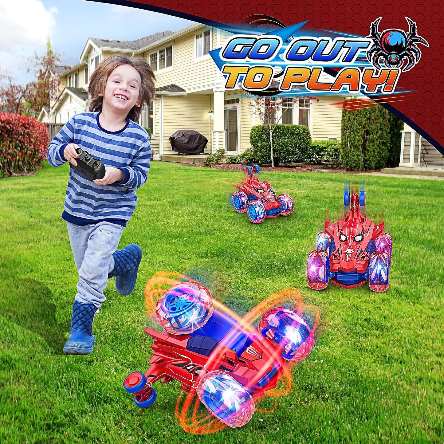 Remote Control Car for Kids, RC Car Toys for Boys Age 3-10, Cool Rechargeable Stunt Cars with 360 Flips 4WD Wheel Lights for Birthday Chritmas Gift