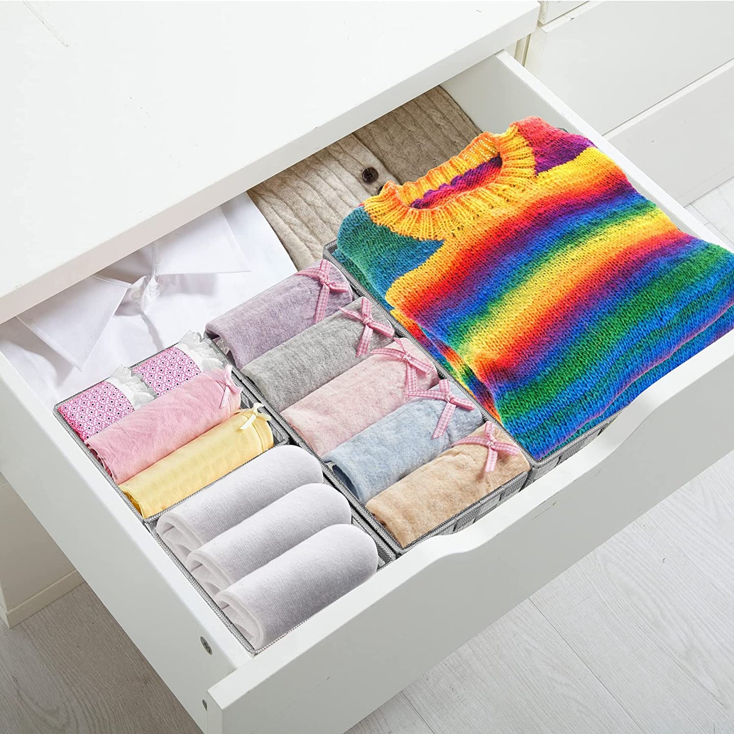 4 Pack Woven Storage Baskets for Organizing, Small Decorative Baskets Cube Bin Tidy for Closet Desktop Bathroom Bedroom, Gray