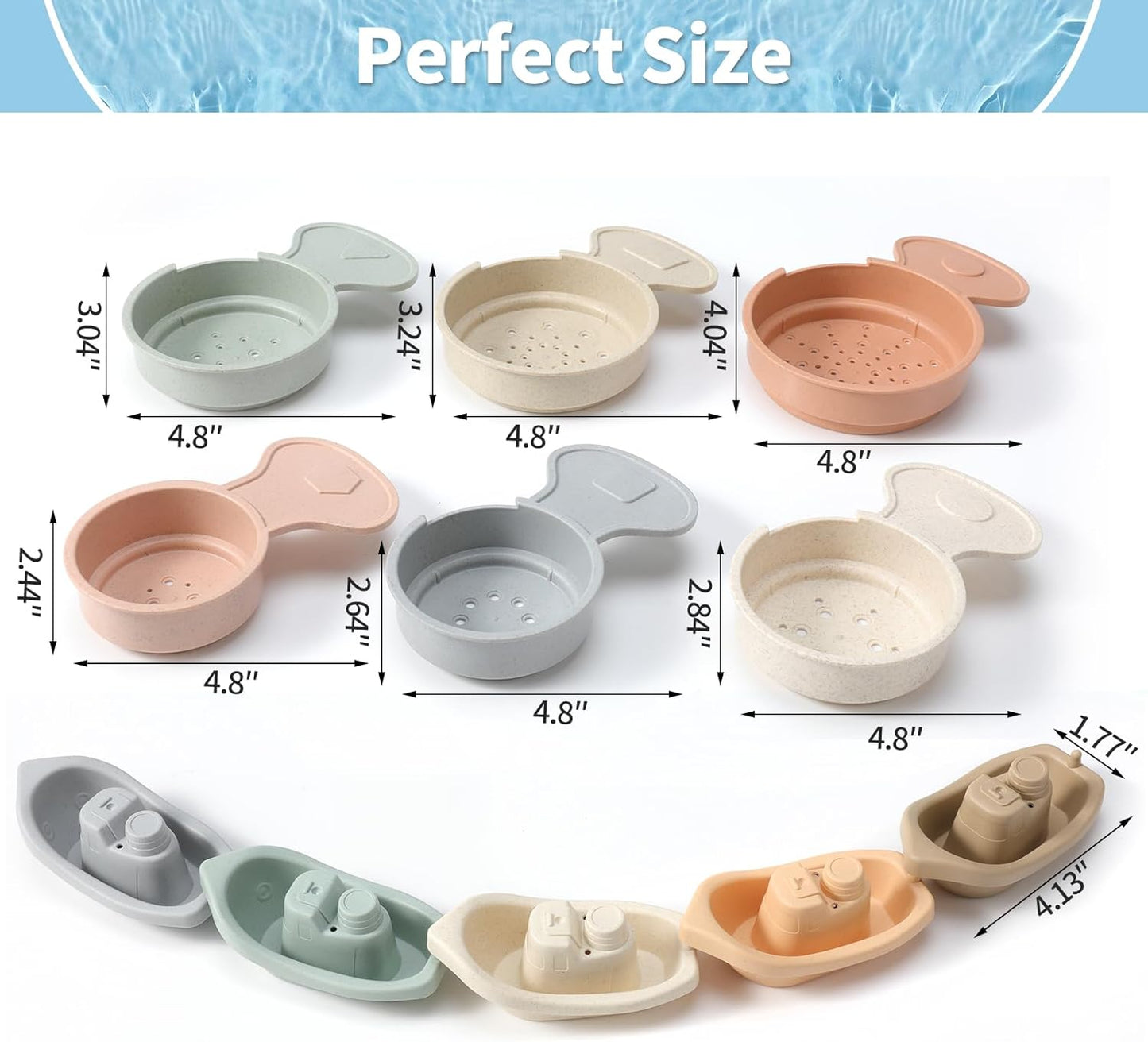 Baby Bath Toys for 1 Year Old - Floating Boats with Bathing Spoon, 11 Pcs Water Table Toys for Toddler 1-3, Mold Free Bathtub Toys Birthday Gift for Boys Girls