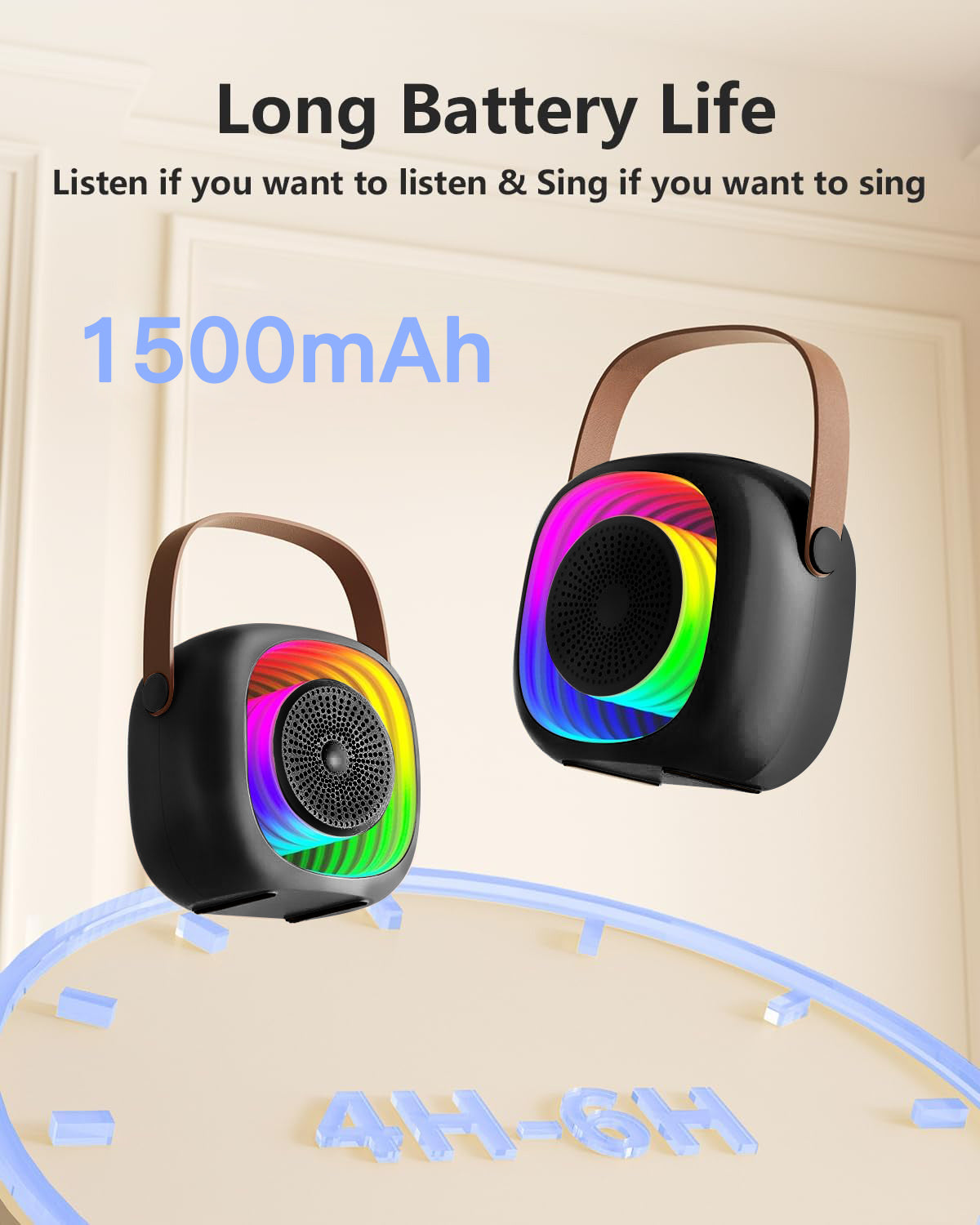 Mini Karaoke Machine for Kids, Portable Bluetooth Speaker with 2 Wireless Microphones, Singing Machine Karaoke Toys for Girls Christmas Birthday Gifts, Black