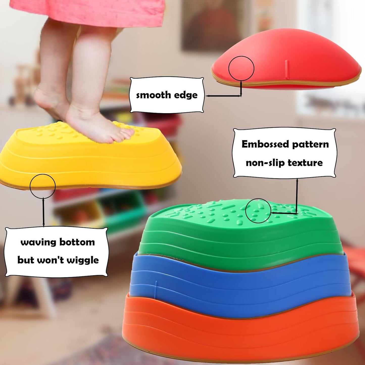 Balance Stepping Stones for Kids, 5pcs Non-Slip Sensory Stepping Stones for Promoting Toddler's Coordination Skills, Indoor and Outdoor Obstacle Course Play Toddler Ages 3+
