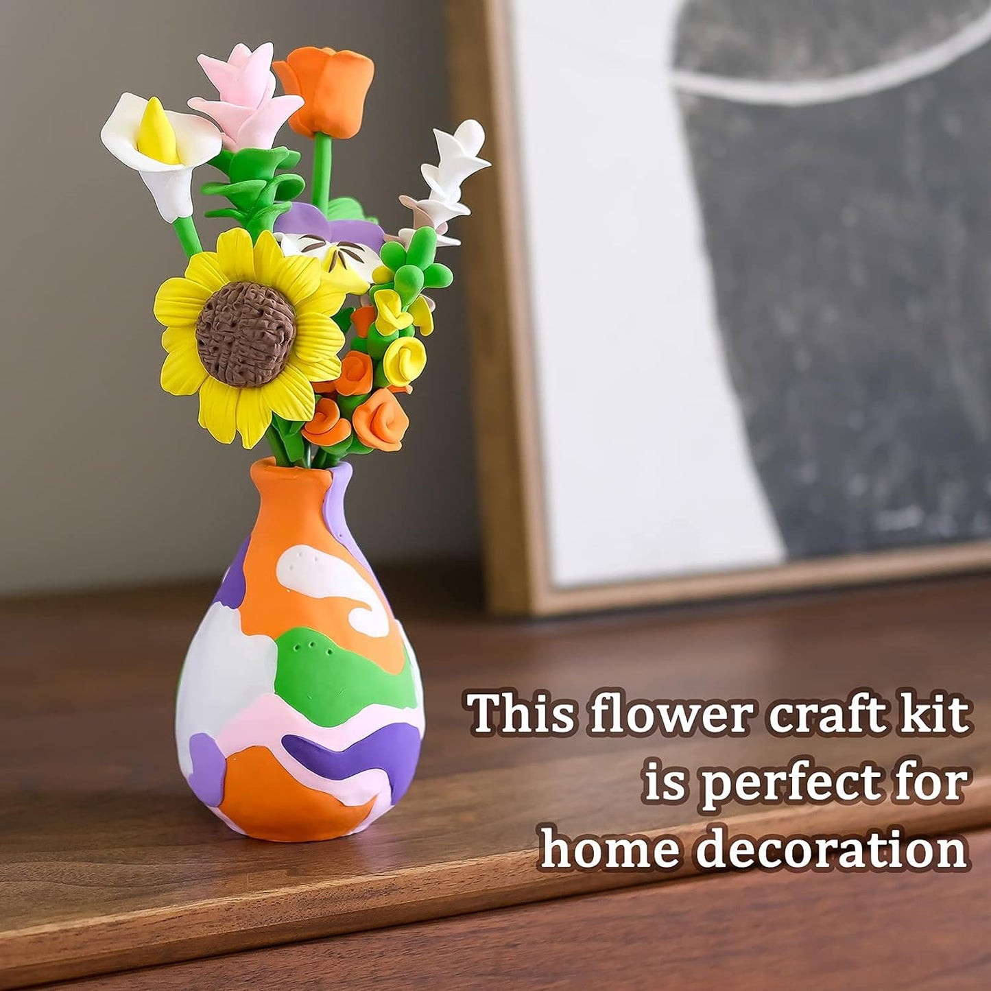 Kids Flower Craft Kit - Make Your Own Flower Bouquet with Air Dry Modeling Clay - Soft & Ultra Light Molding Clay - Arts and Crafts Gift for Girls Age 4-12