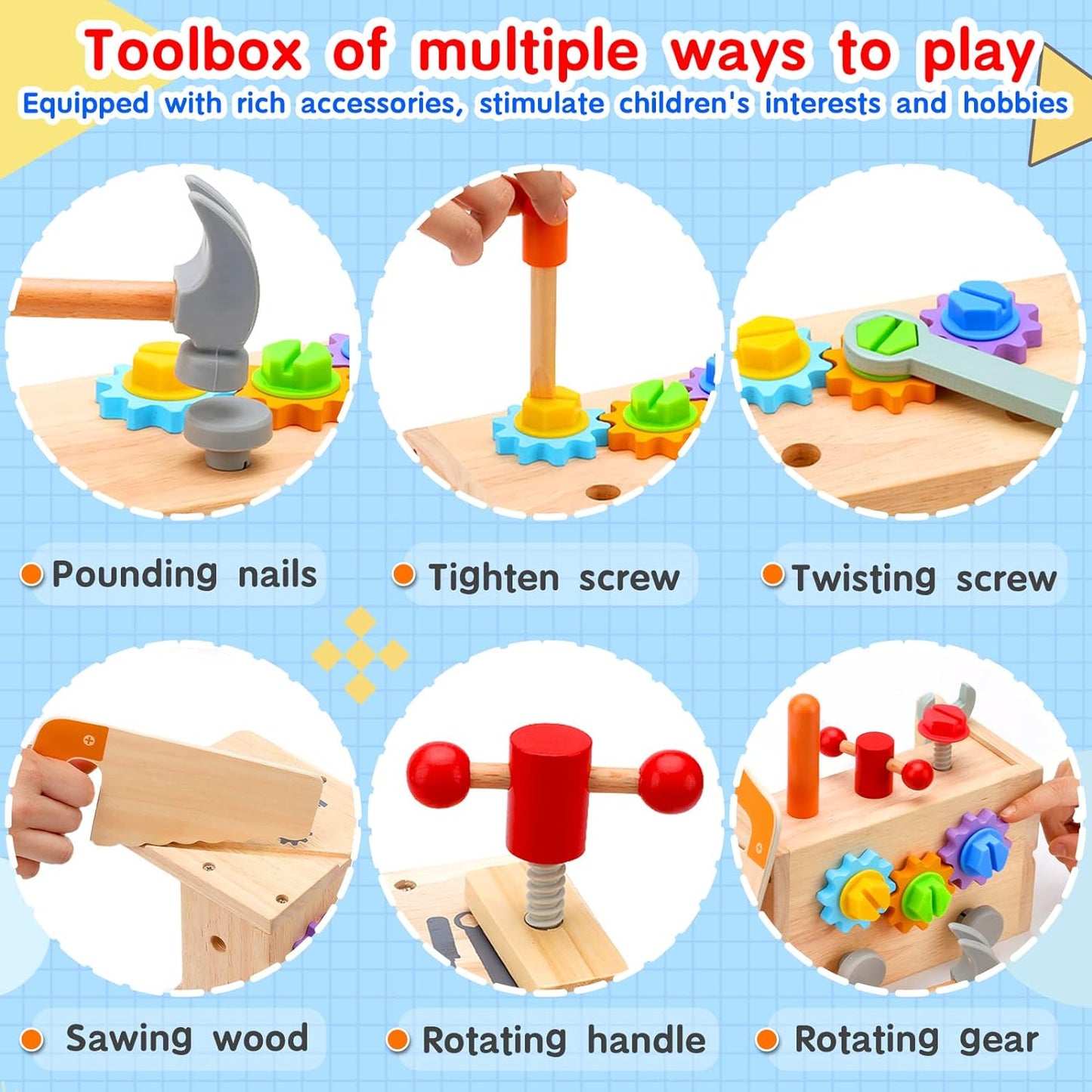 Kids Tool Set for Boys - 29 Pcs Wooden Toddler Tool with Box, Montessori Stem Educational Pretend Play Construction Toy Birthday Gift for Boys Age 2-6