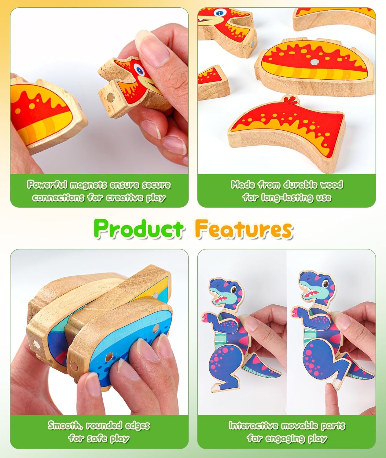 Toddler Dinosaur Magnetic Building Toys, Wooden Take Apart Dinosaur Playset, STEM Montessori Educational Fine Motor Skill Toy Gift for 3 4 5 Years Old Kids