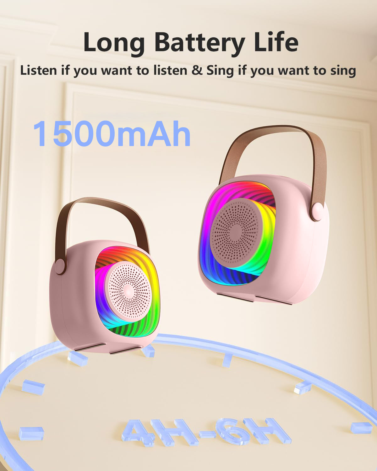 Mini Karaoke Machine for Kids, Portable Bluetooth Speaker with 2 Wireless Microphones, Singing Machine Karaoke Toys for Girls Christmas Birthday Gifts, Pink