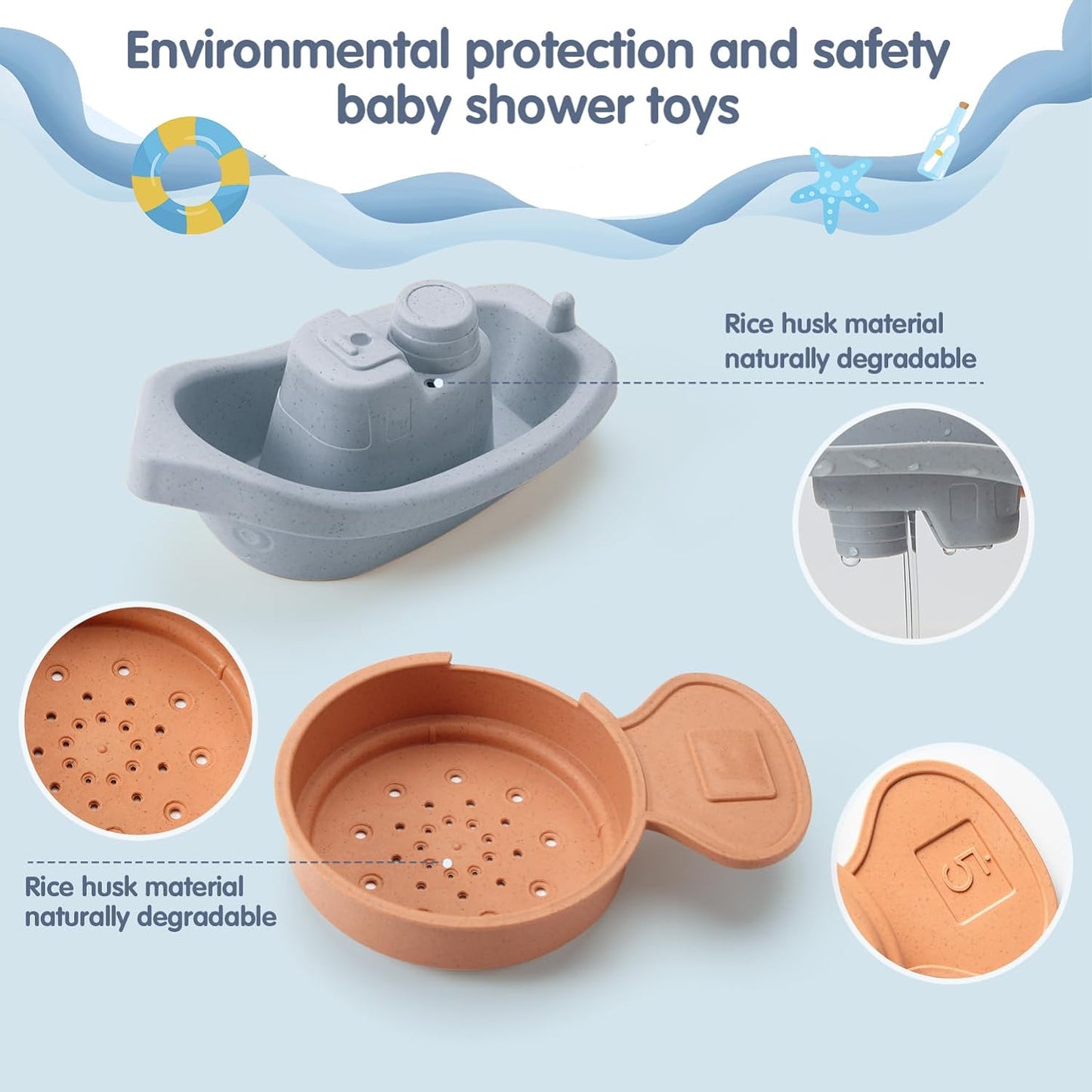 Bath Toys, Floating Boats Train with Bathing Spoon, 11 Pcs Baby Bathtub Toys for Toddler 1-3/Infants 6-12-18 Months,Water Table Toys Mold Free for Tub, Beach, Pool