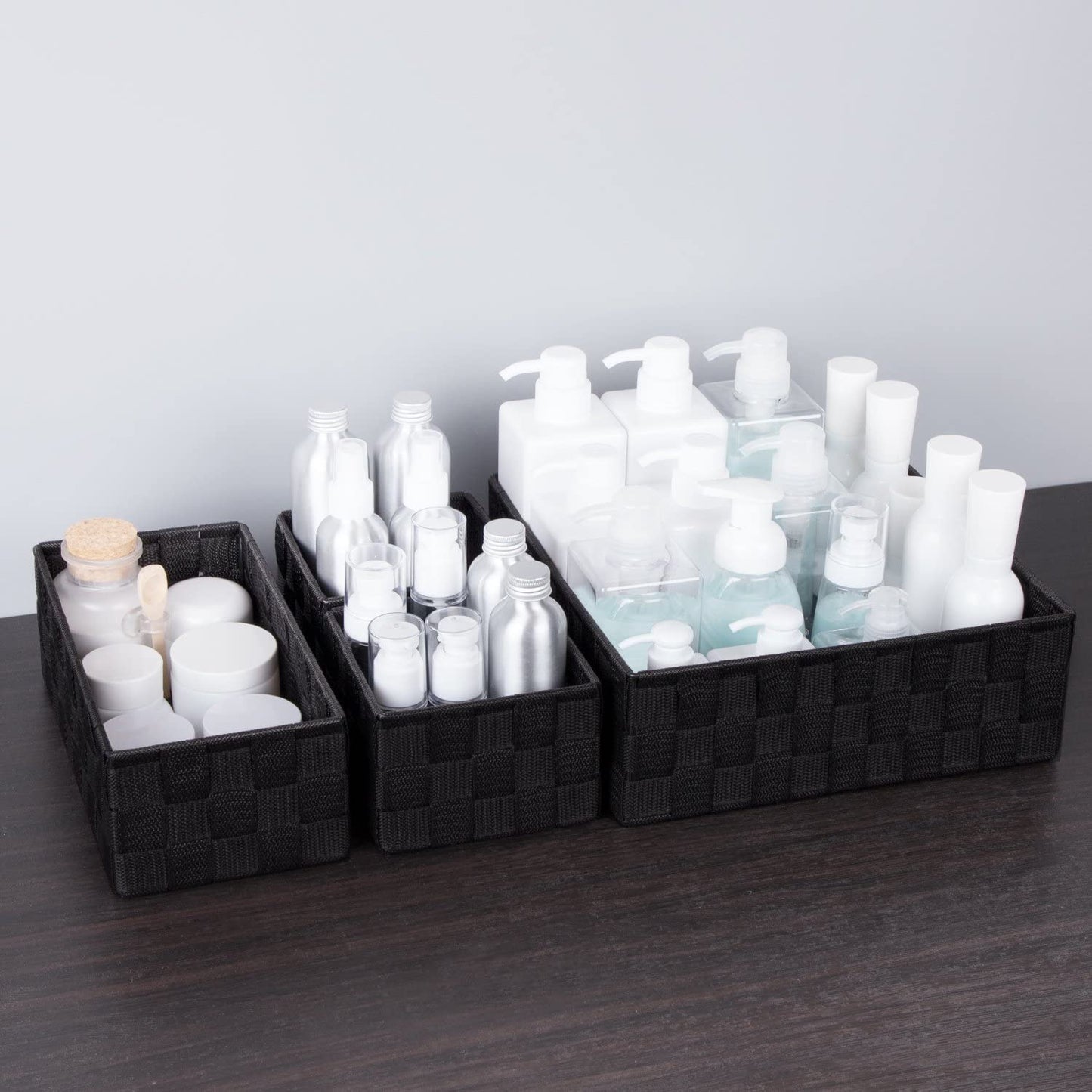 4 Pack Woven Storage Baskets for Organizing, Small Decorative Baskets Cube Bin Tidy for Closet Desktop Bathroom Bedroom, Black