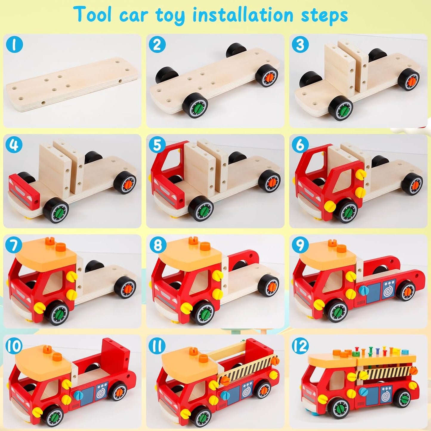 Kids Tool Set for Boys, Wooden Toddler Tool Bench Montessori Toys for 2+Year Old, 62 Pcs Construction Educational Pretend Play for Age 2-5 Birthday Gift