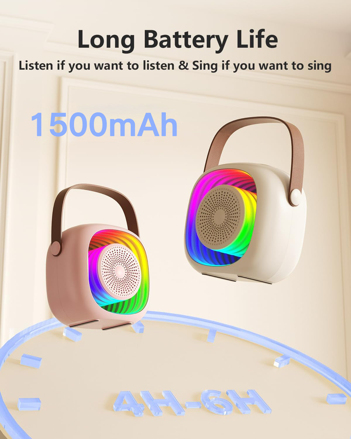 Mini Karaoke Machine for Kids, Portable Bluetooth Speaker with 2 Wireless Microphones, Singing Machine Karaoke Toys for Girls Christmas Birthday Gifts,Creamy White