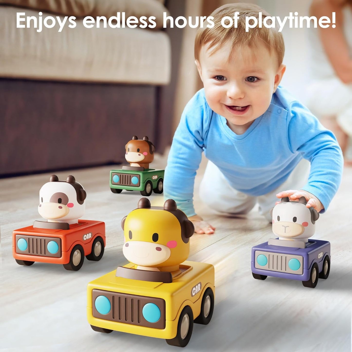 Animal Car Baby Toys for Toddlers 1-3, Press and Go Truck Educational Toys for 1 Year Old Boys, Baby Push Go Friction Car Toys for Christmas First Birthday Gift