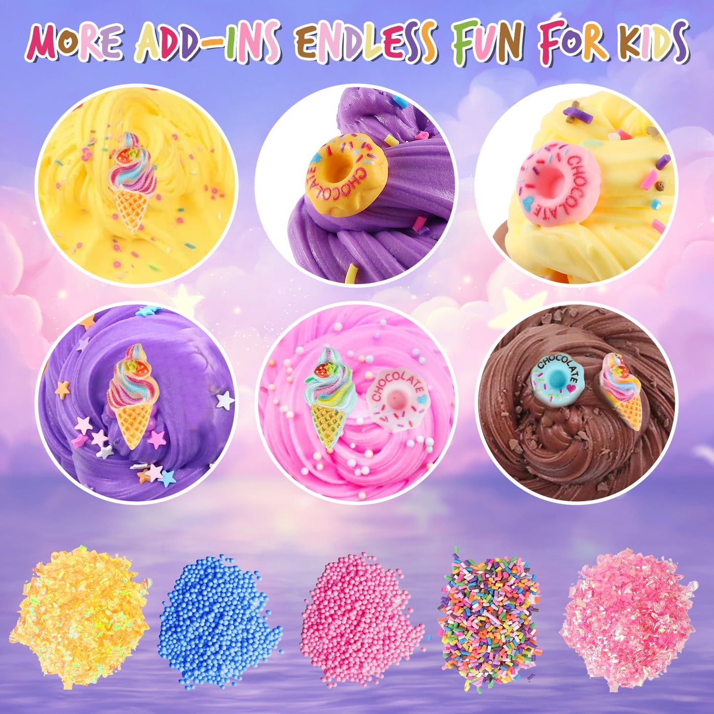 Butter Slime Kit for Girls, Fluffy & Scented DIY Slime Kit with Ice Cream, Donut, Cupcake Accessories, Colorful & Vibrant Slime Making Set Toys for Kids Ages 6-12, Idea Christmas Gift
