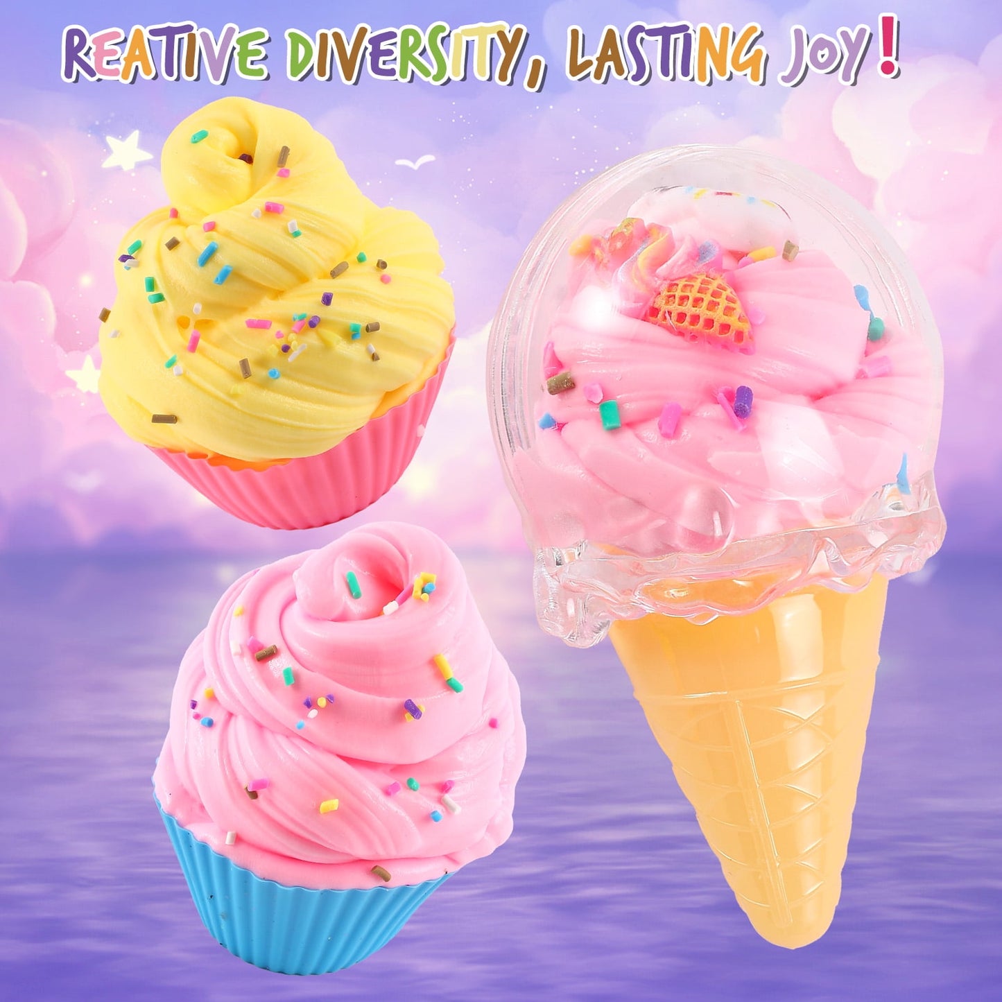 Butter Slime Kit for Girls, Fluffy & Scented DIY Slime Kit with Ice Cream, Donut, Cupcake Accessories, Colorful & Vibrant Slime Making Set Toys for Kids Ages 6-12, Idea Christmas Gift